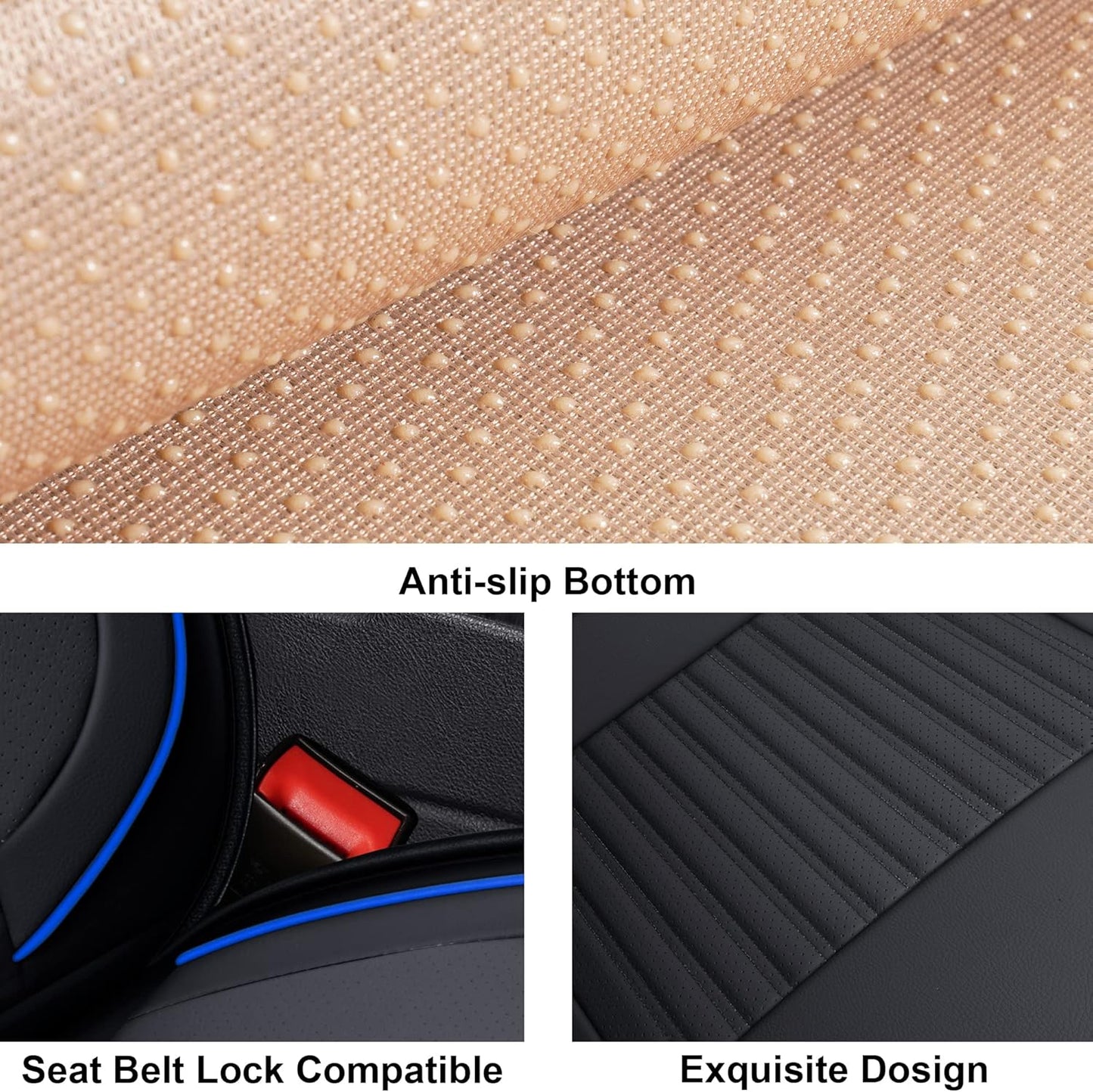 LINGVIDO Car Seat Covers, Breathable and Waterproof Faux Leather Automotive Seat Covers for Cars SUV Truck Sedan,Universal Anti-Slip Seat Cover with Backrest (Front Seat, Black-Blueline)