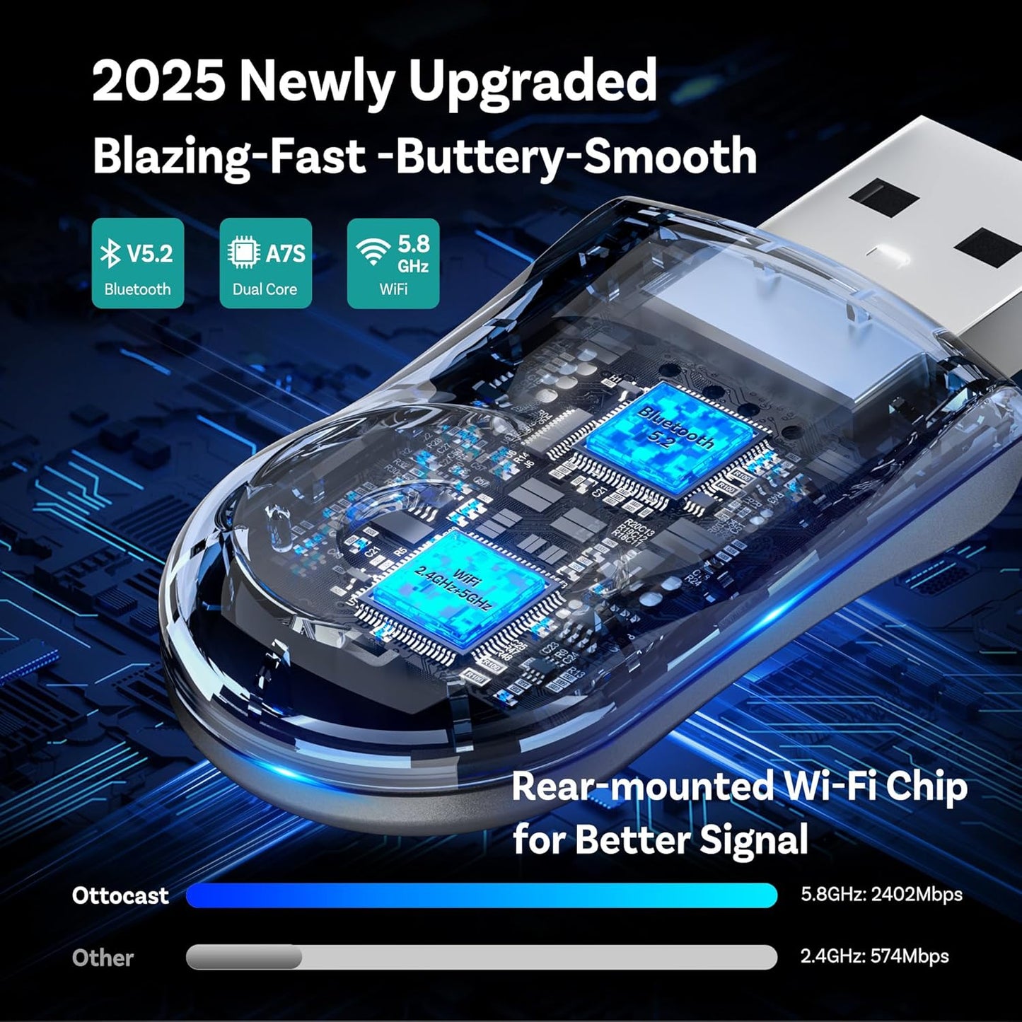 OTTOCAST Mini Wireless Carplay Adapter 2025 for Apple iPhone/Android Auto, Convert Wired to Wireless Car Play for Older Cars USB Design Plug & Play, Multi-User Seamless Connection for iOS 10+ (Black)