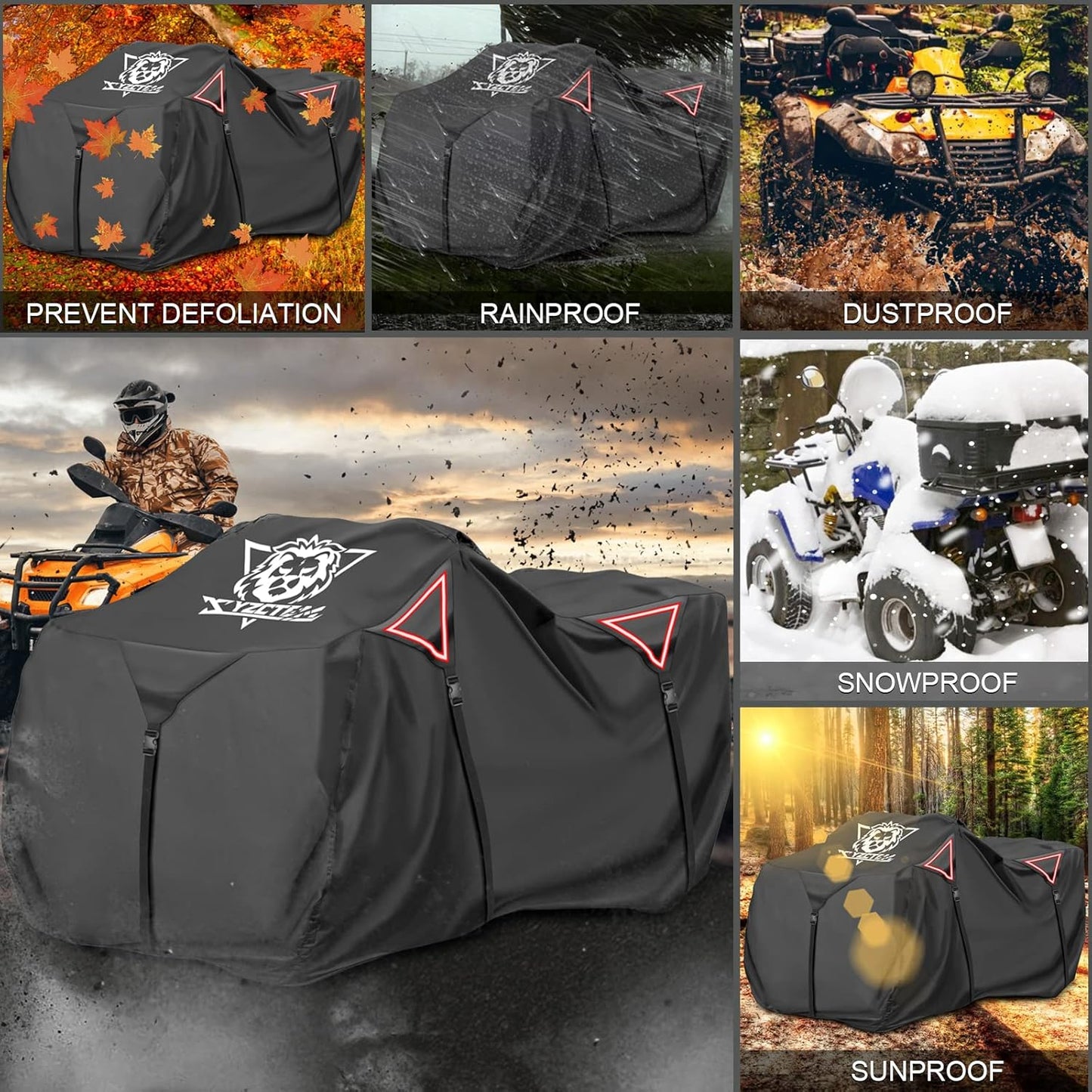 XYZCTEM Premium ATV Cover,Outdoor Protection Against Water, UV, Wind. Quad Cover for Can-am,Suzuki,Kawasaki, Honda, Yamaha, Polaris,and More.4 Wheeler Accessories with Thickened Straps(Black,82" L)