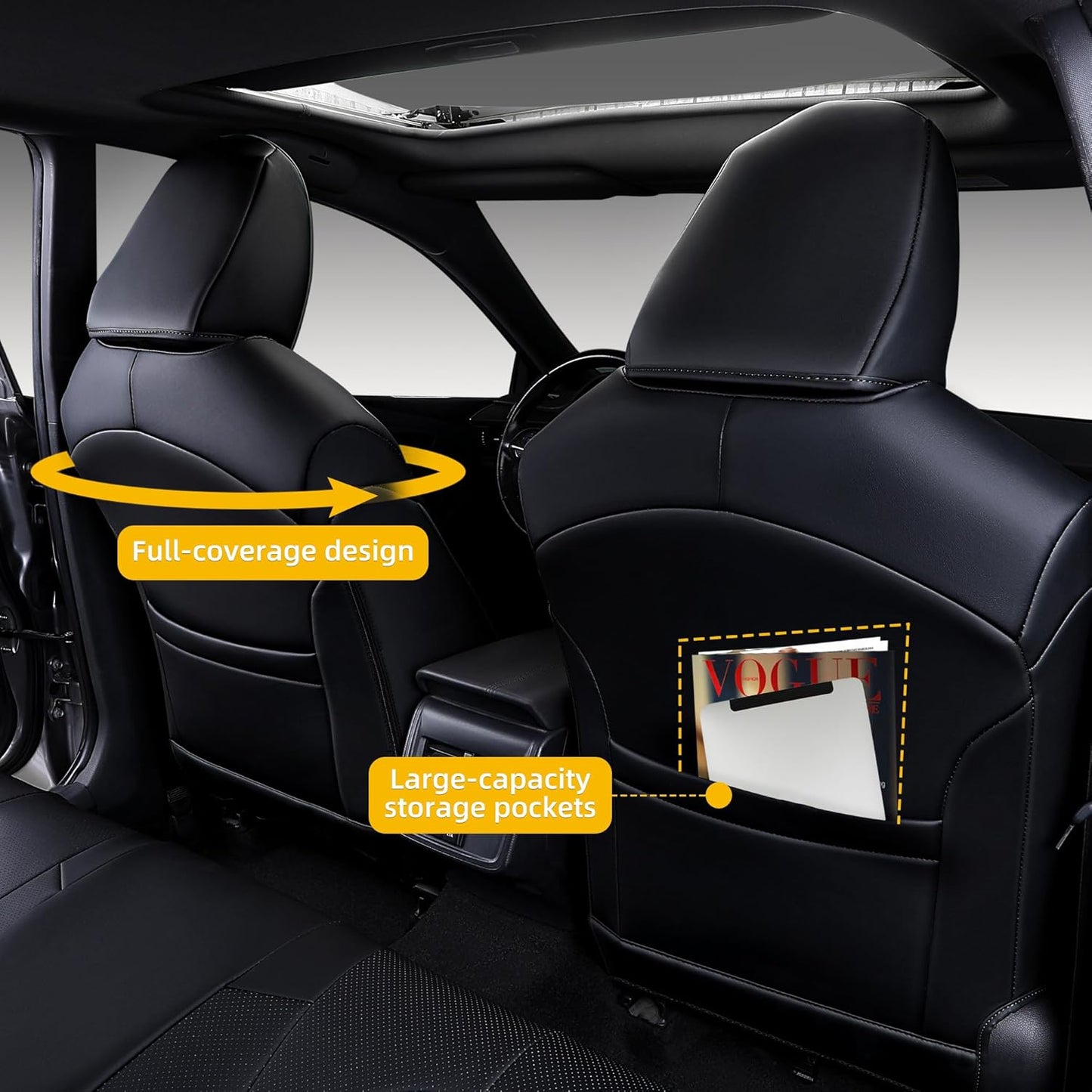 Custom Fit Camry Seat Covers for 2018-2024 Toyota Camry Hybrid LE,SE Full Coverage Waterproof Breathable Leather Car Seat Covers Full Set (Black)