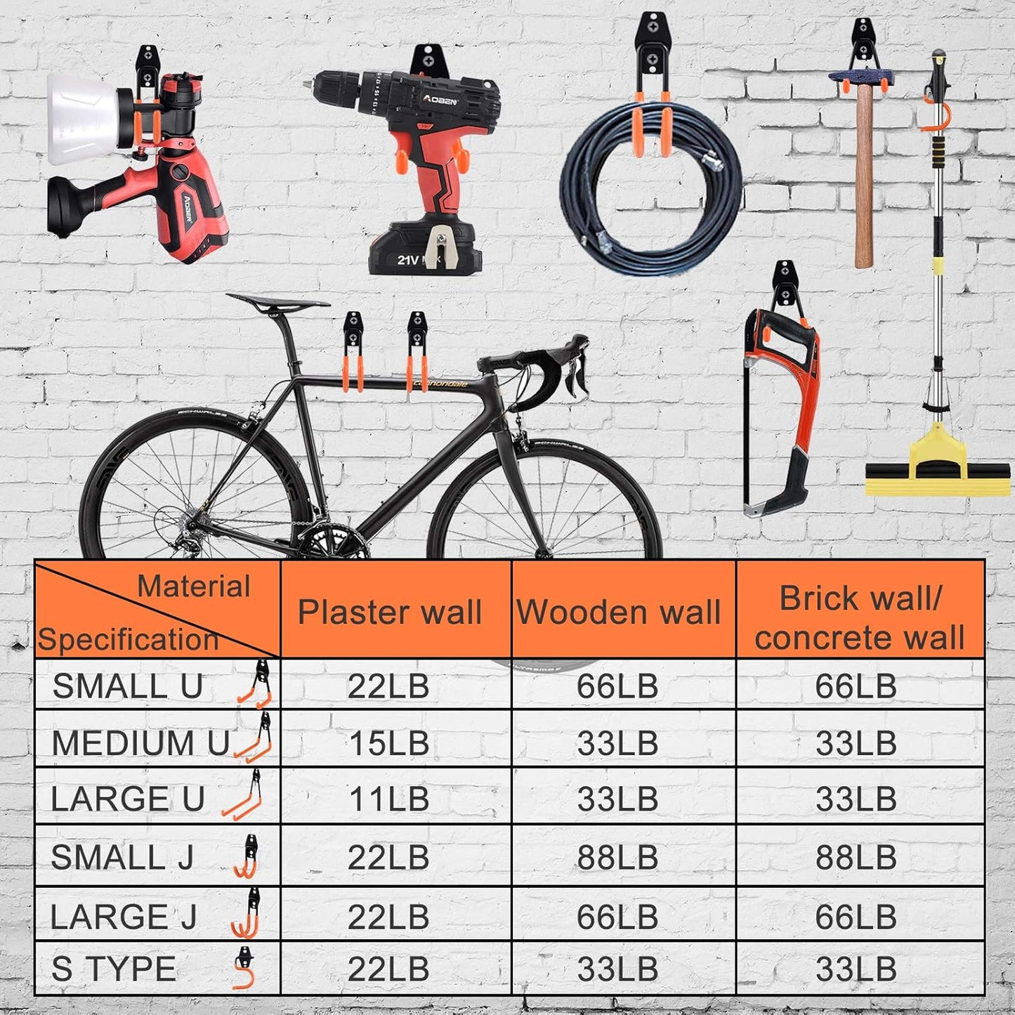 AOBEN Garage Hooks Heavy Duty, Steel Garage Storage Hooks, Utility Tool Hangers and Combinable Wall Mount for Organizing Ladders, Bikes, Hoses, and More Equipment (Large J, 10 Pack)