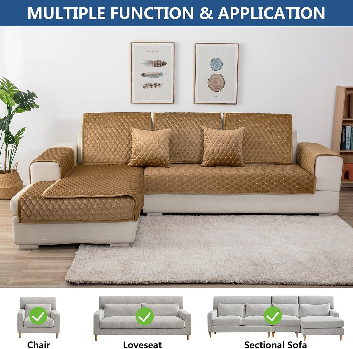 Eismodra Throw Pillows,Couch Cover,Sofa Cover,Sectional Couch Covers for 3 Cushion Couch,Sofa Slipcovers for Dogs Cats Pet Loveseat Recliner Leather L Shaped,Coffee 18 x 18 Inches (Only 1 Piece)