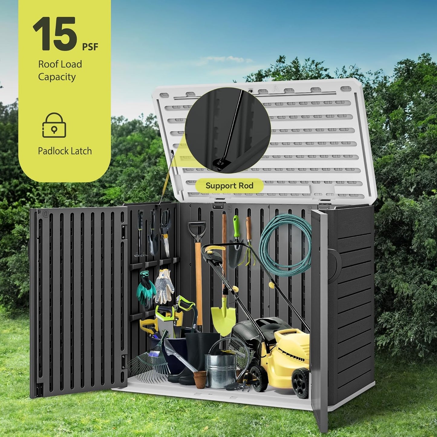 YITAHOME Outdoor Resin Storage Sheds with X-Shaped Lockable Door, 39 in Height Lockable Waterproof Horizontal Shed w/o Shelf, Easy to Assemble Shed Storage for Garden Tools, Dark Gray