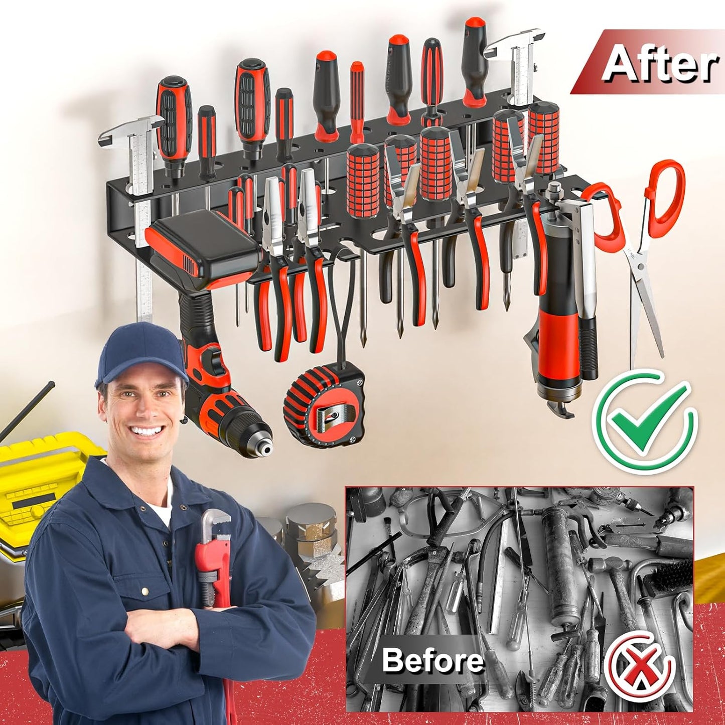 Metal Screwdriver Organizer, Wall Mount Plier Organizer Hammer Holder, Hand Tool Storage Rack for Garage Workshop Workbench(Black, 1PC)