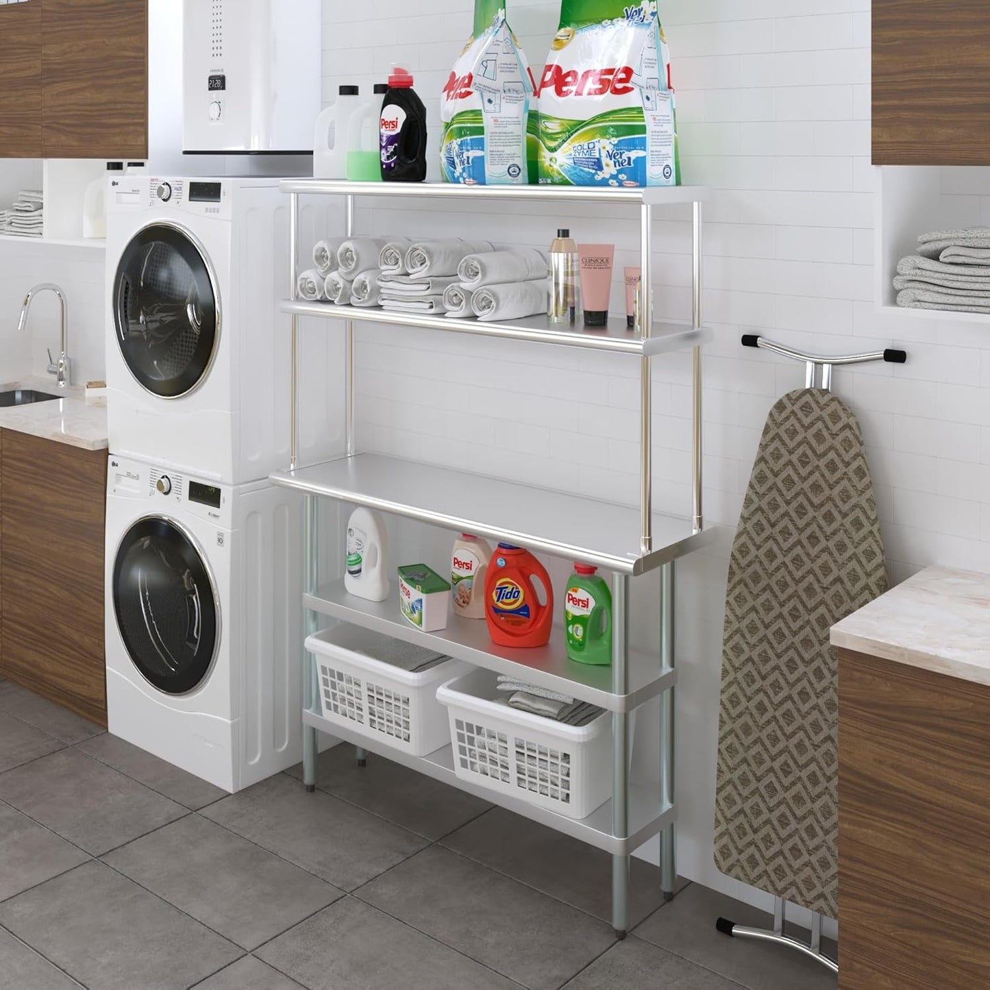 Amgood Stainless Steel Work Table with 2 Shelves | Metal Kitchen Prep Table & Shelving Combo (14" x 48" Table with 2 Shelves + 12" Overshelf)