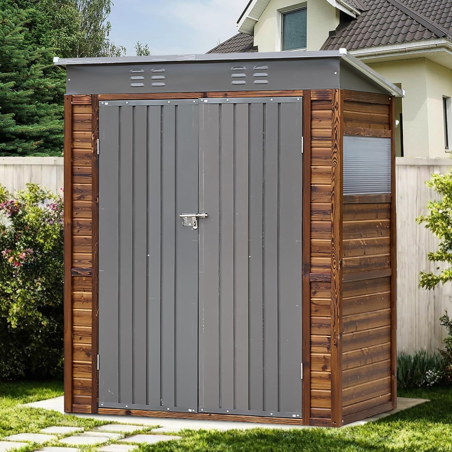 MyVoice 3x5 FT Wooden Outdoor Storage Shed with 4 Vents & 2 Adjustable Windows, DIY Cedar Tool Shed Kit, Garden Bike Firewood Storage, Waterproof Backyard Outdoor Shed for Patio, Lawn, Yard & Garage