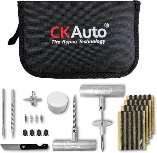 CKAuto Universal Tire Repair Kit, Heavy Duty Car Emergency Tool Kit for Flat Tire Puncture Repair, 36 Pcs Value Pack, Tire Plug Kit fit for Autos, Cars, Motorcycles, Trucks, RVs, etc.
