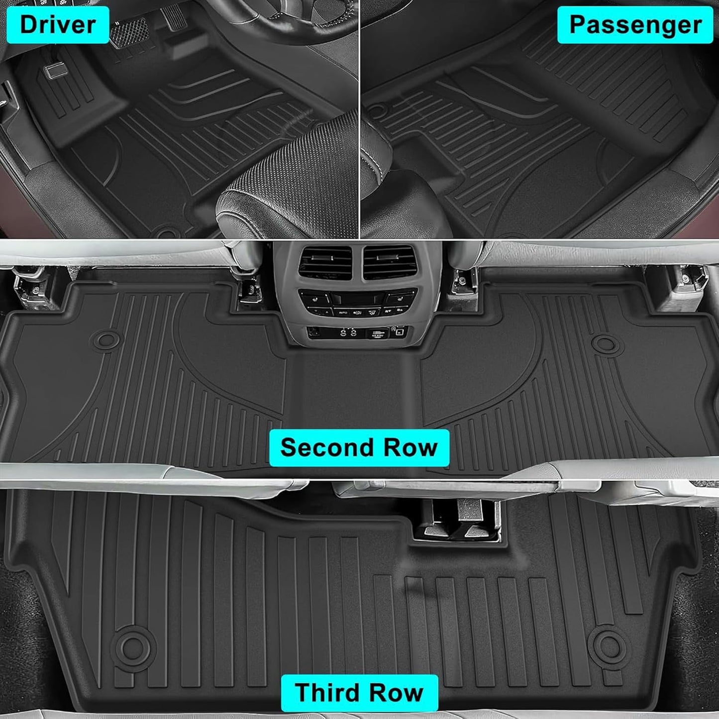 Floor Mats Compatible with Honda Pilot 8 Seats 2016-2022 (No Elite Models) - TTX LIGHTING All Weather Cargo Liner with Back Seat Cover TPE Trunk Mat & Backrest Mat & Floor Liners Pilot Accessories