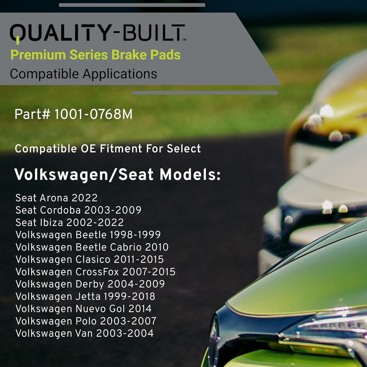 Premium Semi-Metallic Front Brake Pads (1001-0768M) Compatible with 1998-2022 Seat/Volkswagen (Arona/Beetle/Beetle Cabrio/Clasico/Cordoba/CrossFox/Derby/Ibiza/Jetta/Nuevo Gol/Polo/Van)