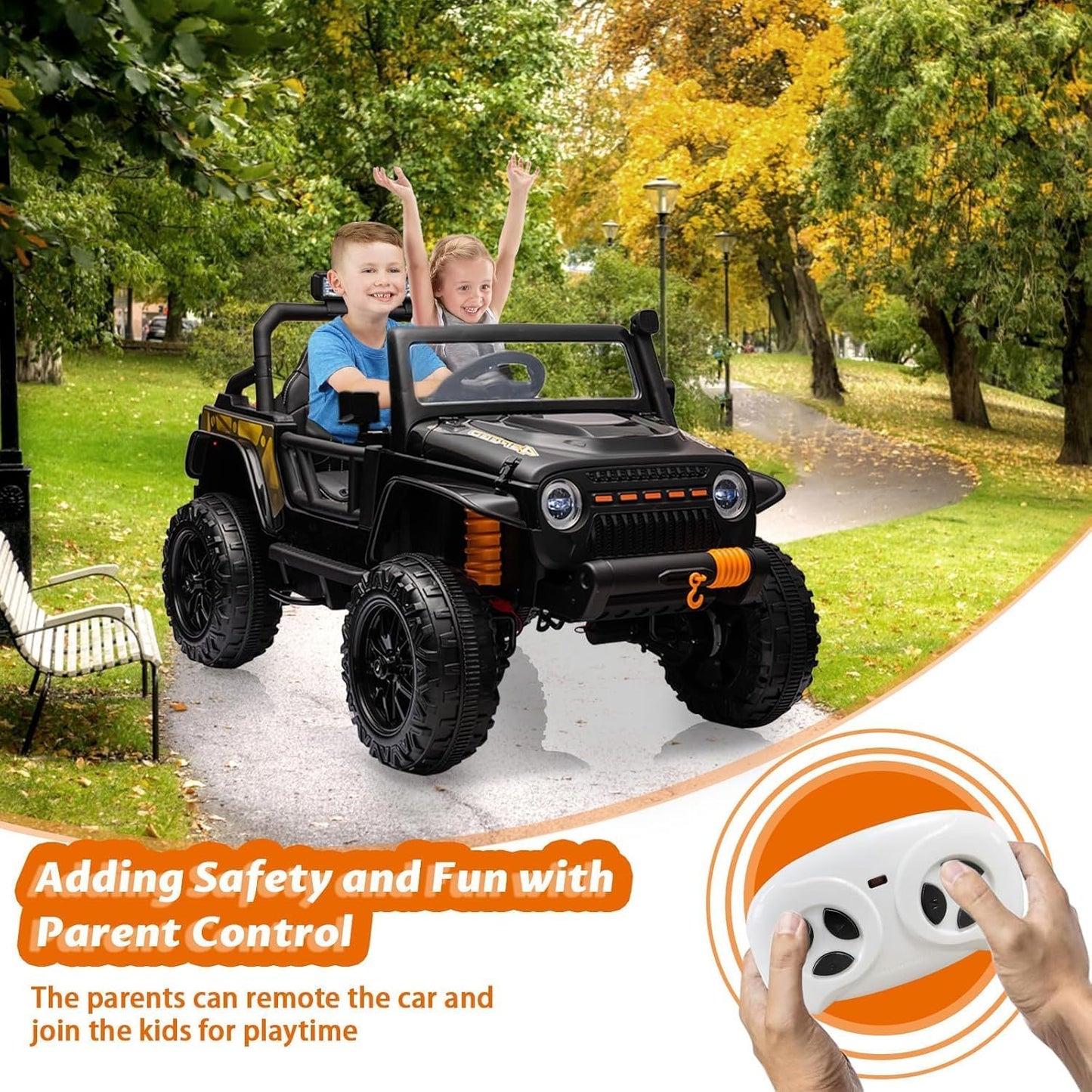 Hetoy 24V 2 Seater Ride On Car for Kids, Electric Truck with Remote Control, Ride on Truck w/ 4-Wheeler Suspension, 4x55W Powerful Engine, 4WD Battery Powered, LED Lights, Soft Braking