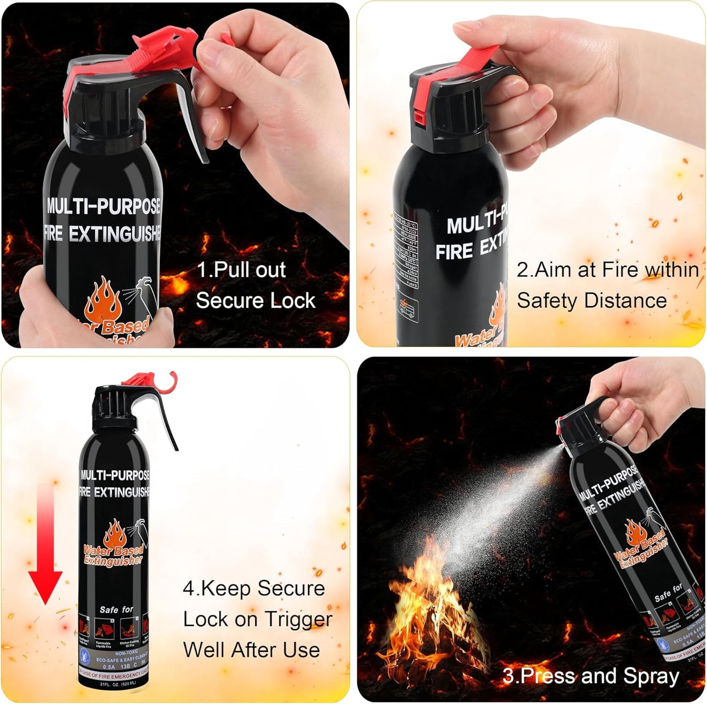 Fire Extinguisher for Home, 6 Pack Vehicle Fire Extinguishers with Mount, Portable Fire Extinguisher Effective on A, B, C, K Fires, Water-Based Extinguisher for Car Boat Office Truck Kitchen Garage RV