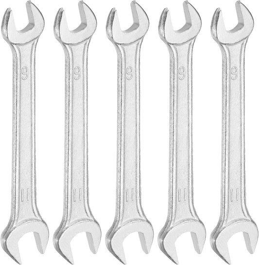 HARFINGTON 5pcs Double Open End Wrench 9mm x 11mm Metric 15 Degree Offset Angle Small Flat Head Wrench Galvanizing Open Ended Spanner for Automotive Repair Furniture Assembly