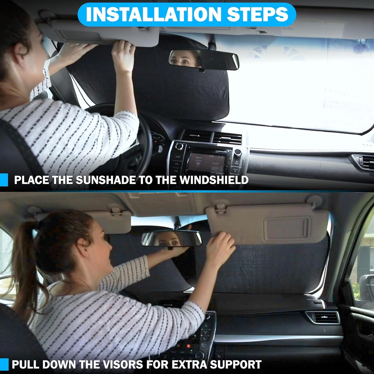 2 Piece Car Windshield Sun Shade Foldable | Durable Polyester Windshield Sunshade Blocks Sun, Heat, and UV Rays | Sunshade for Car Ensuring Interior Protection | Small (29"x23.5")
