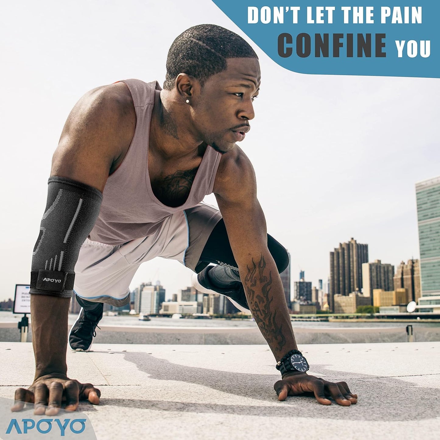 APOYO Elbow Brace for Tendonitis and Tennis Elbow, Elbow Compression Sleeve, Tennis Elbow Brace for Women and Men w/ Adjustable Strap for Tennis Elbow Relief, Weightlifting, Arthritis, Workouts,