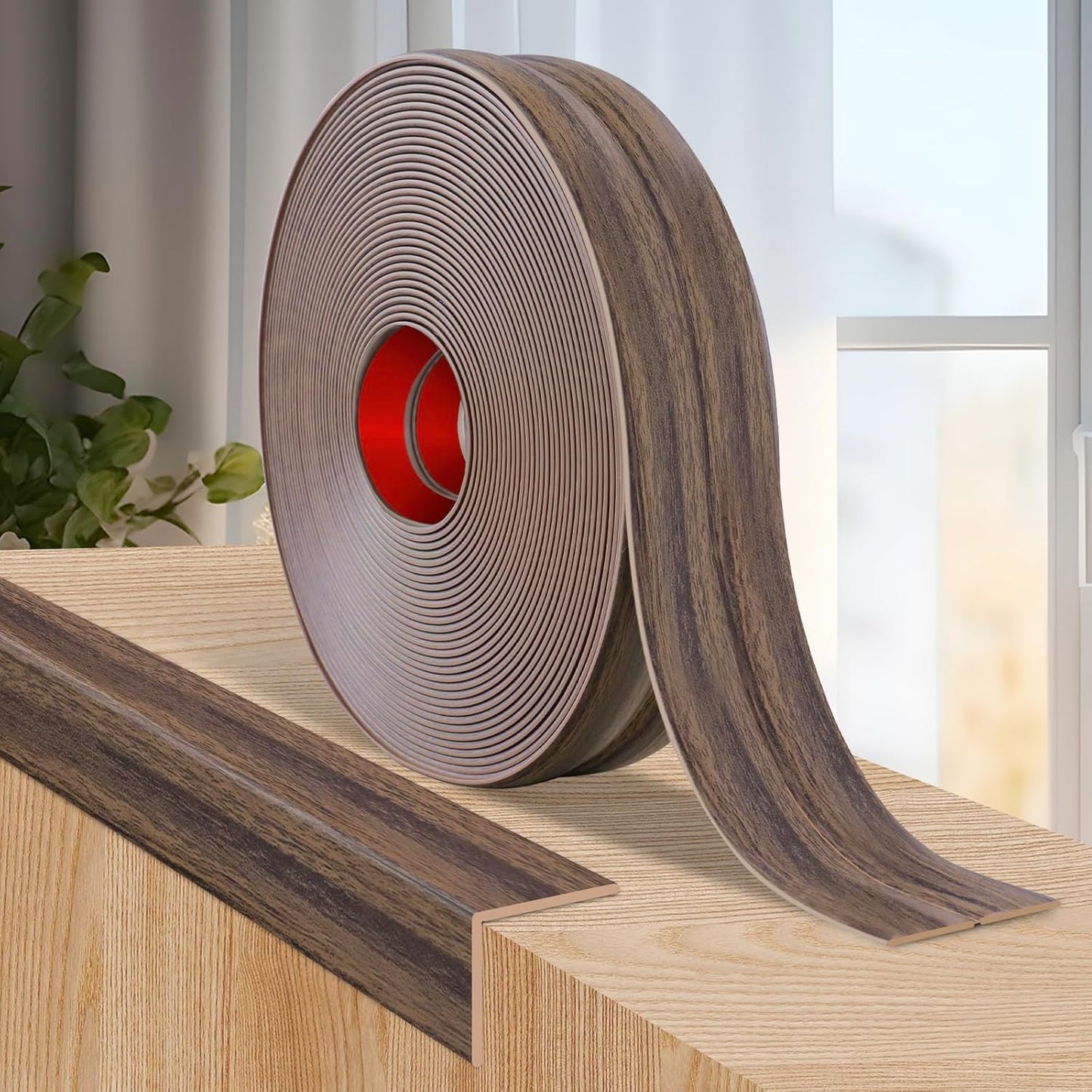 Flexible Wall Corner Protector Moulding Trim Peel and Stick Wall Corner Guards Edge Protector Self Adhesive Molding Trim Strip for Edge Ceiling (Smoked Brown Wood Grain, 2.4 in x 10 Ft)