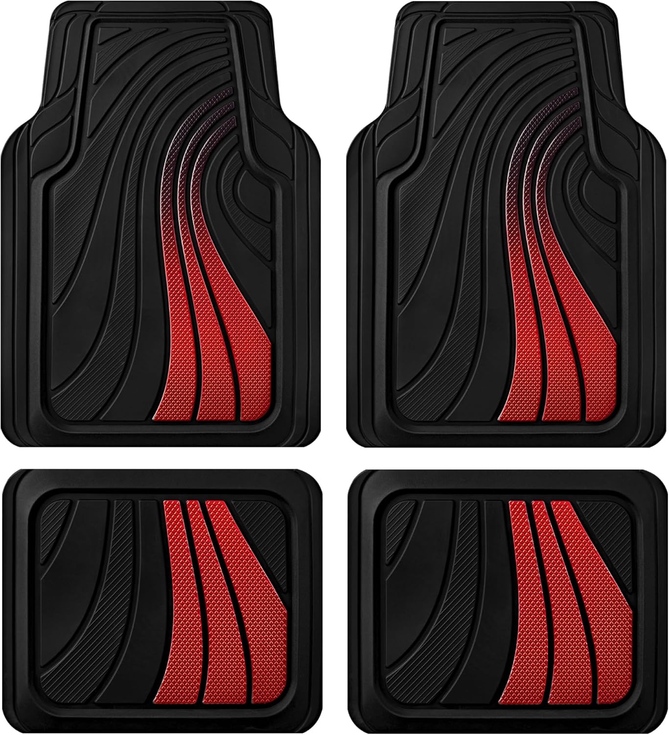 Road Comforts Car Floor Mats Full Set – Front & Rear Car Floor Mats with Aluminum Design, Anti-Slip Backing, All-Weather Protection, Trim-to-Fit Car Mats for Most Sedans, SUVs & Vans - Red