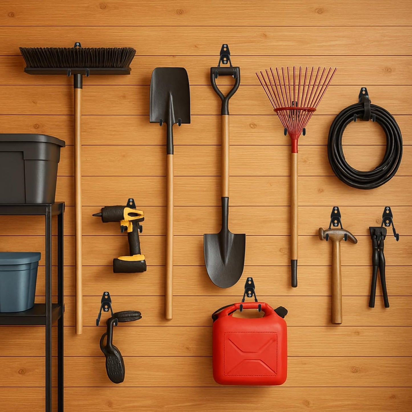 4 Pack Garage Hooks, Garage Tool Organizer Wall Mount, Heavy Duty for Utility Organizer, Steel Utility Garage Hooks for Ladders, Garden Tools, Bike