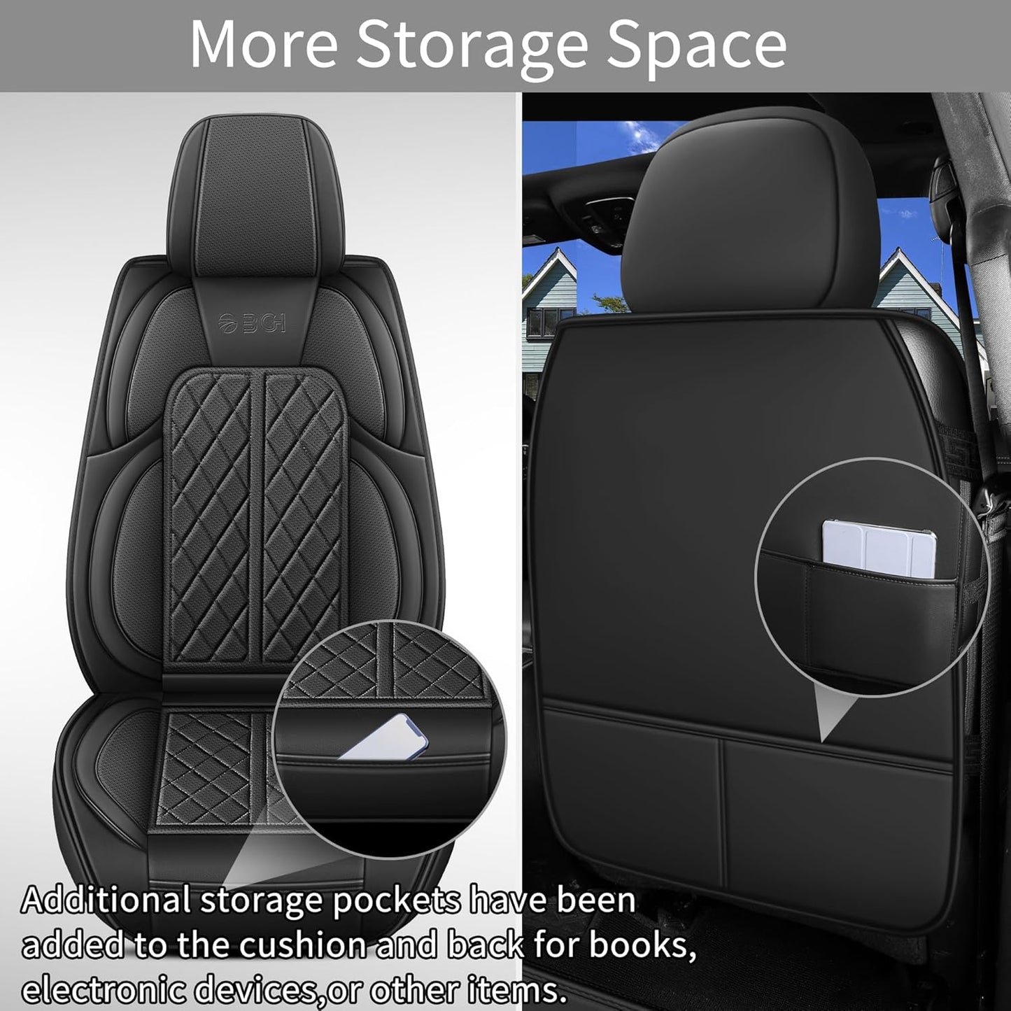 Car Seat Cover Custom Fit for Dodge Ram 1500 2500 3500 2002-2024 Faux Leather Seat Cover Set Compatible with Crew Quad Regular Cab Pickup Truck Cushions (Black, Full Set, Curved Rear)