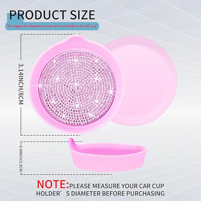 Amooca Car Cup Coaster Universal Non-Slip Cup Holders Bling Crystal Rhinestone Car Interior Accessories 4 Pack Pink Whole Rhinestone