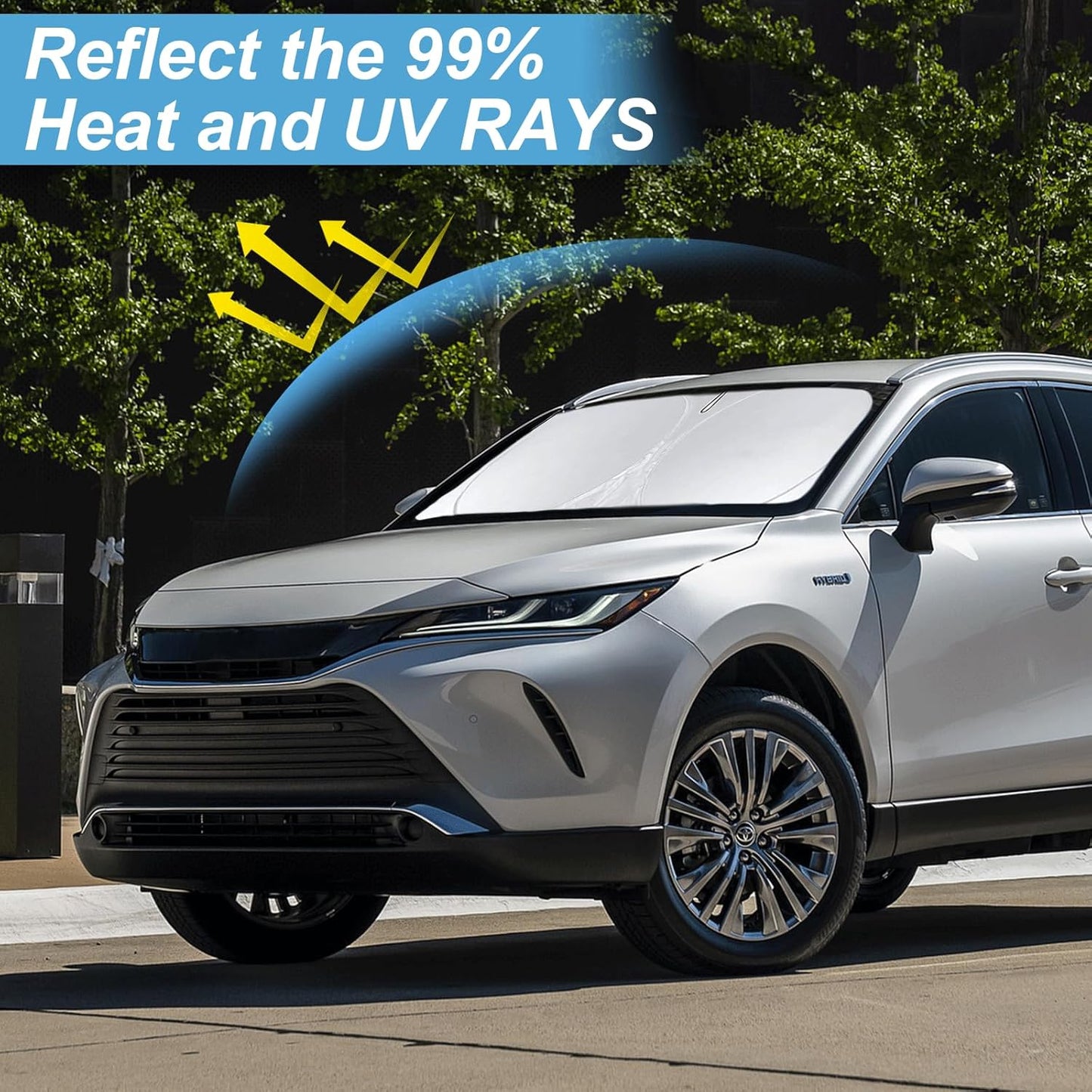 Custom Fit Venza Windshield Sunshade for 2021 2022 2023 2024 2025 Toyota Venza, LE, XLE, Limited, SUV Accessories Front Window 210T Reflective Shield Cover for Windshield Sun Visor Protector Blocks UV