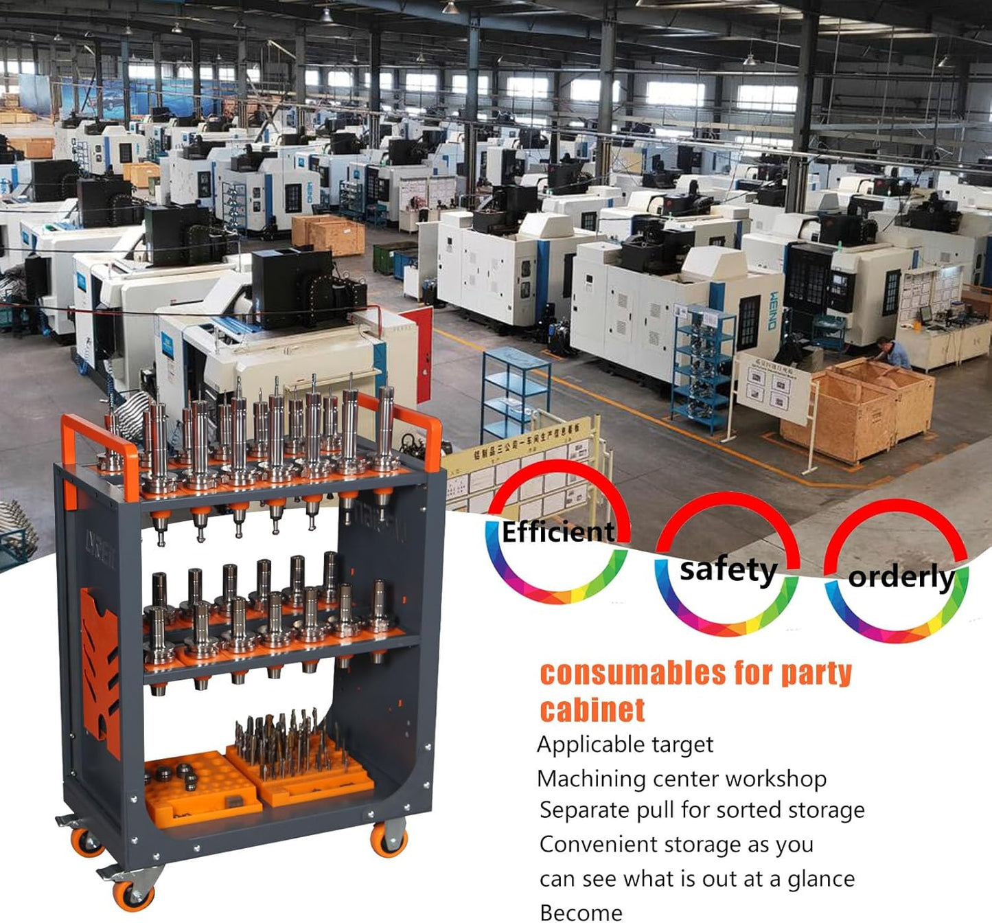 BT50 CNC Tool Holder Transfer Cart, Multi-Function Workshop Trolley with Wheels, Tool Holder Station for Storehouse, Factory, Garage