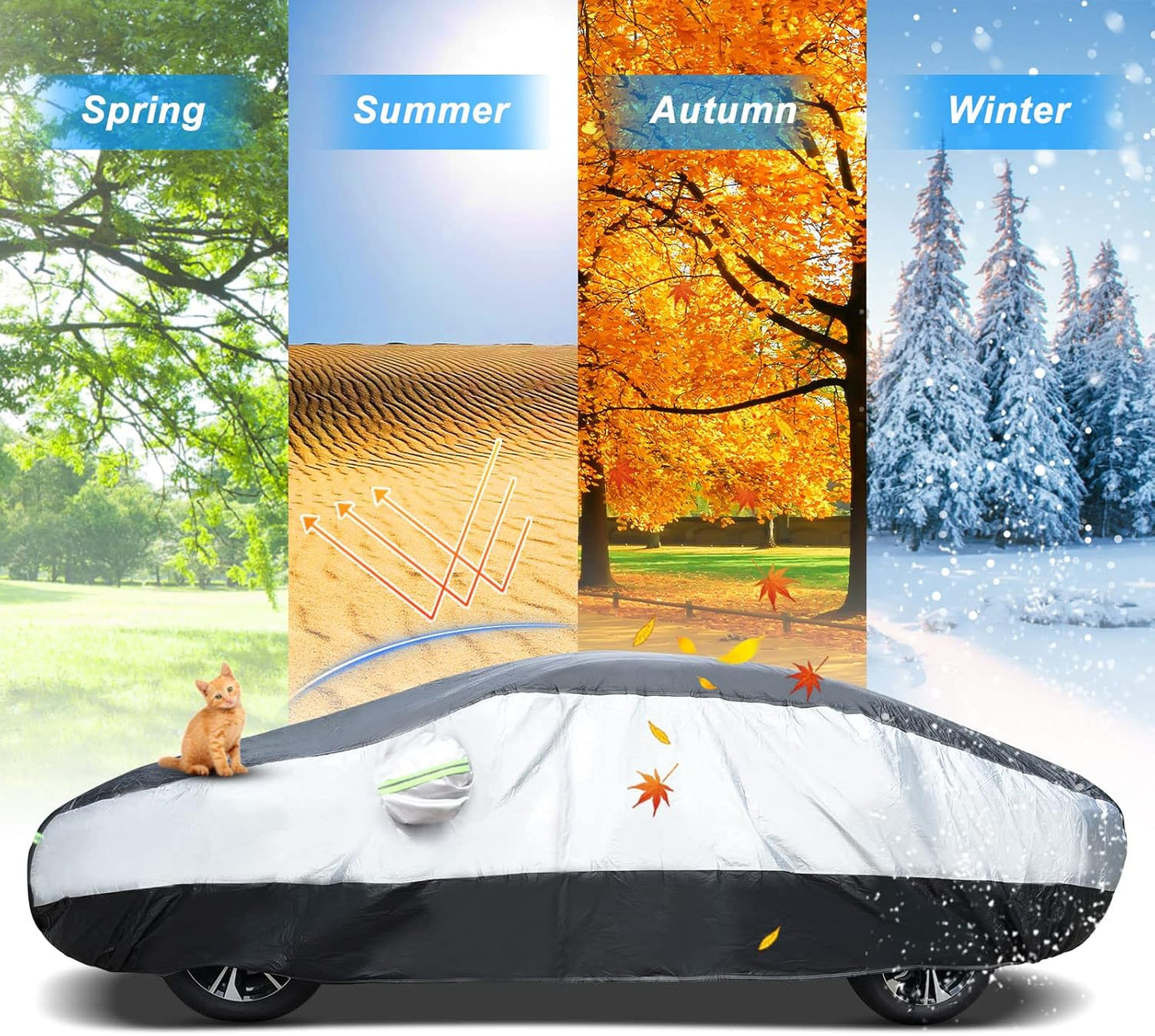 Universal Sedan Car Cover Fit for Mercedes-Benz C-Class, BMW 3 Series, Audi A3,Waterproof All Weather Heavy Duty Anti-UV Windproof Snow Protection - 177''~185''(L)