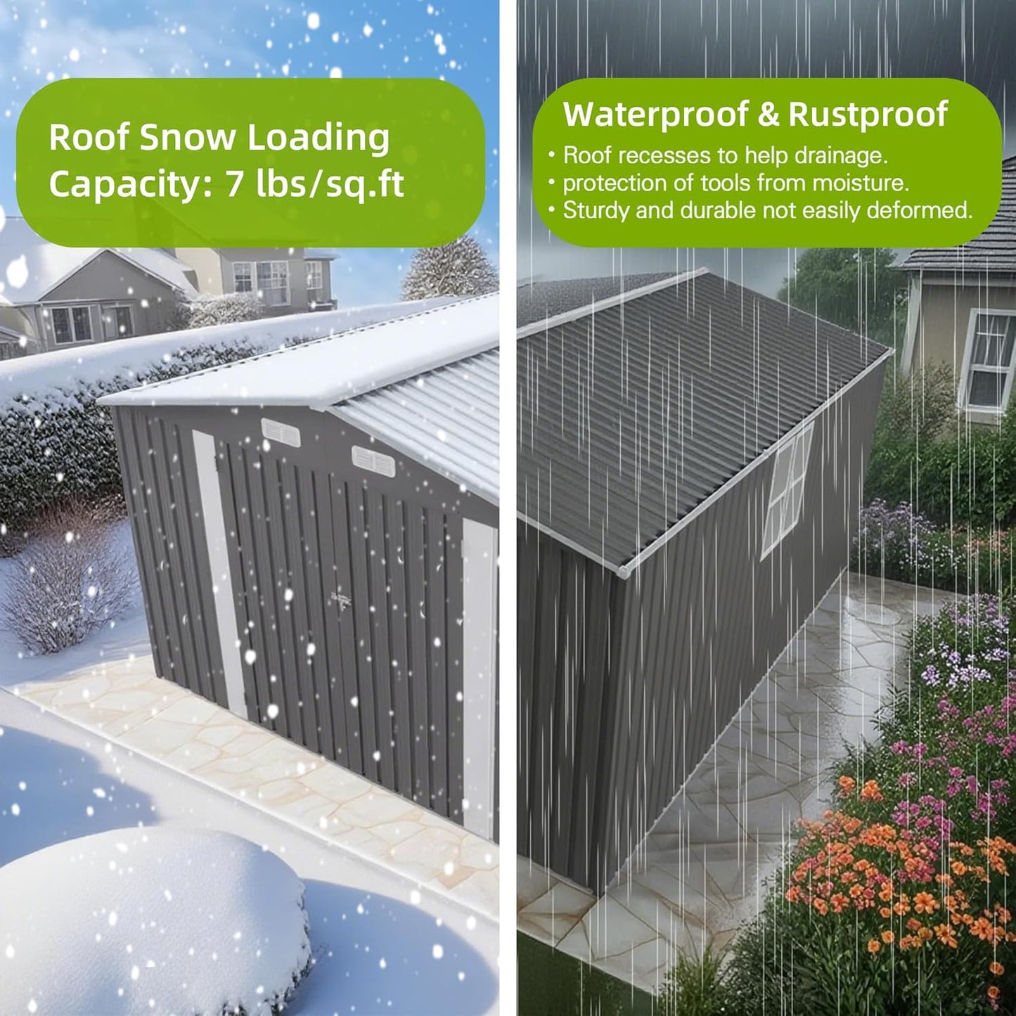 10x14 FT Outdoor Storage Shed with Window, Metal Sheds & Outdoor Storage with 3 Lockable Door and 4 Vents, Outside Storage Shed Waterproof for Backyard, Garden, Patio, Gray