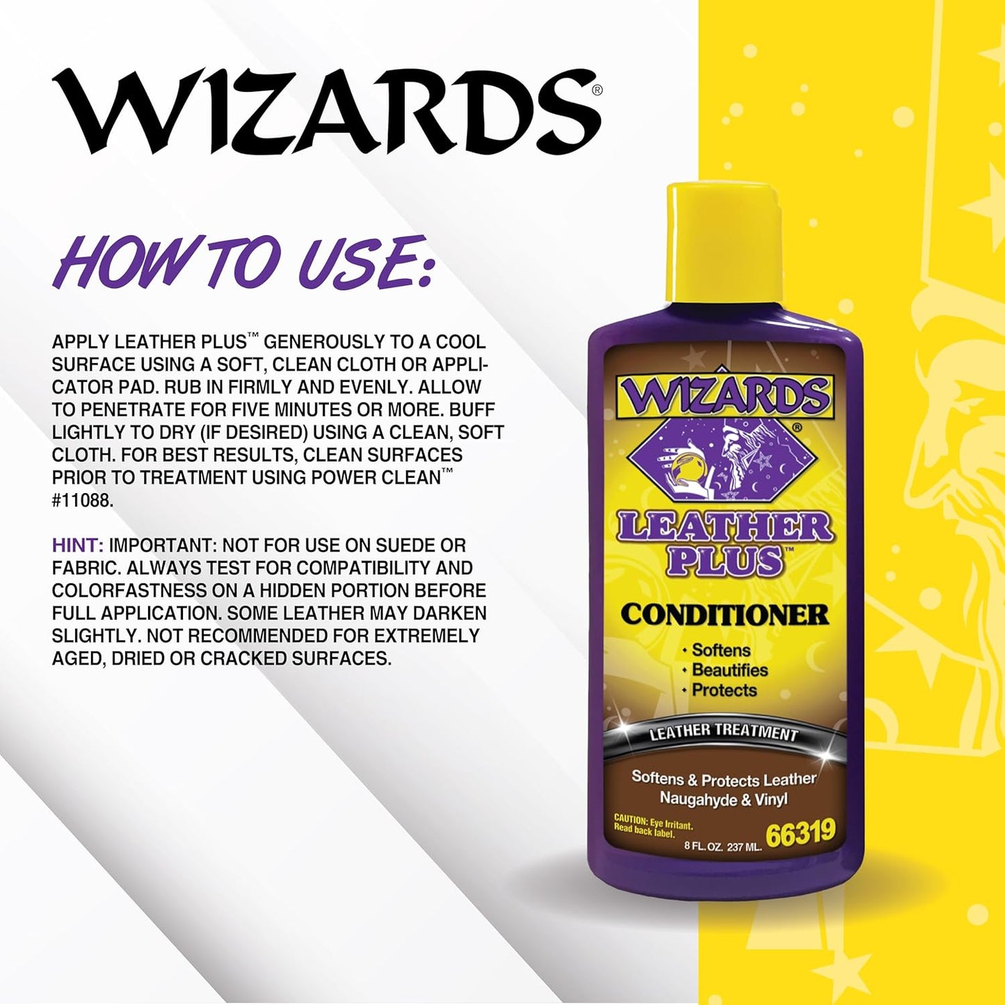 Wizards Leather Plus Leather Conditioner - Moisturizing Car Leather Seat Cleaner and Conditioner - Cleans, Conditions and Protects Leather, Naugahyde and Vinyl Car Accessories - 8 oz - Made in USA