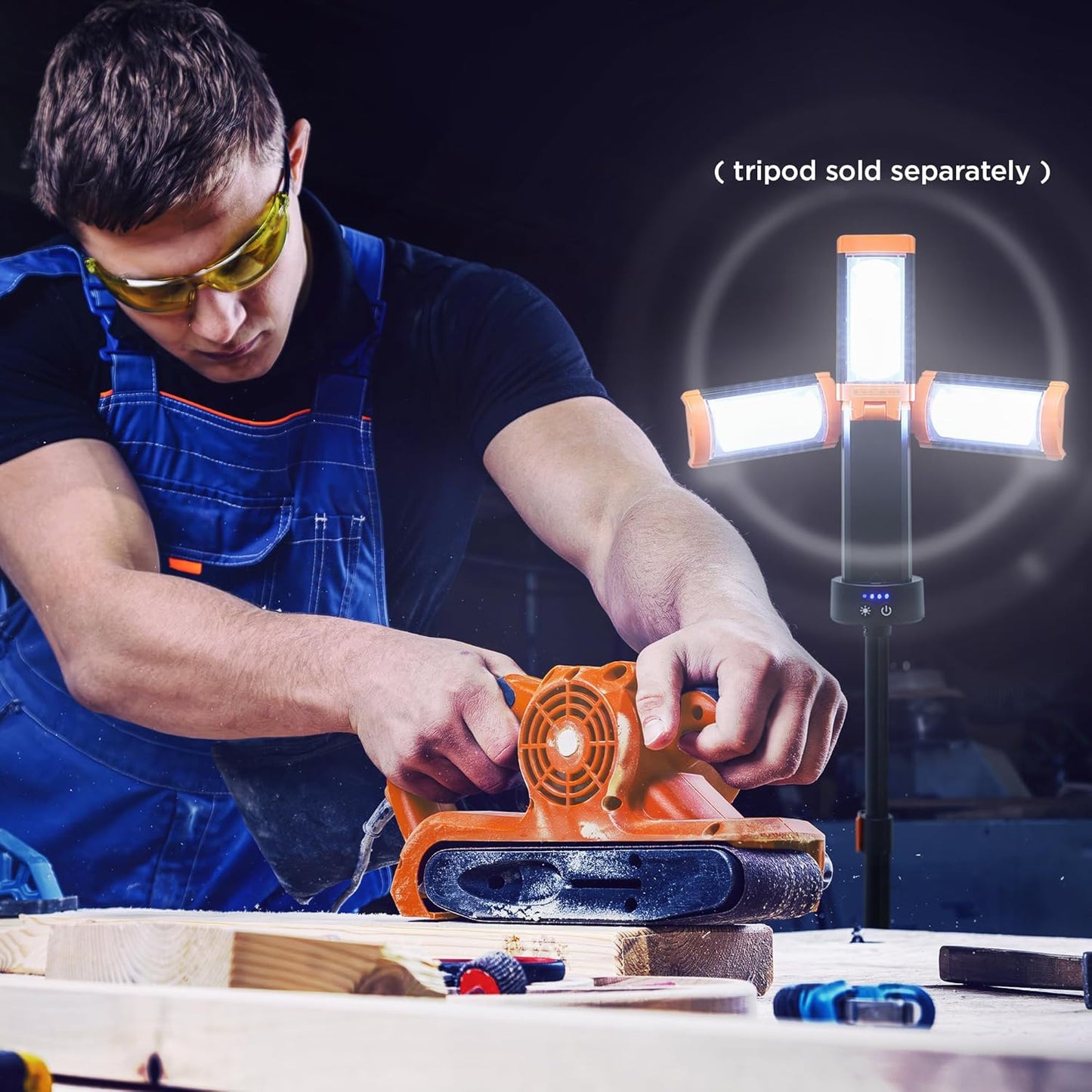 BLACK+DECKER Utility Light, Rechargeable 2000 Lumens LED 3 Panel Work Light with 6000mAh Battery Bank & Flashlight, 3 Light Colors, 4 SOS Modes, Dimmable, IP44 Water-Resistant, Magnetic & Hook Mount