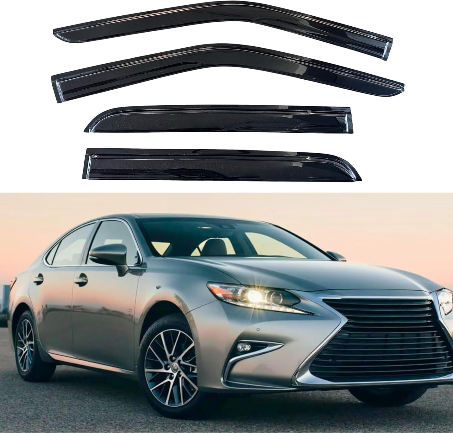 KPY Window Visor Compatible with Lexus ES 2013-2018, 4PC Rain Guard Side Window Vent Deflectors Tape-On Mugen Style, 2013 2014 2015 2016 2017 2018