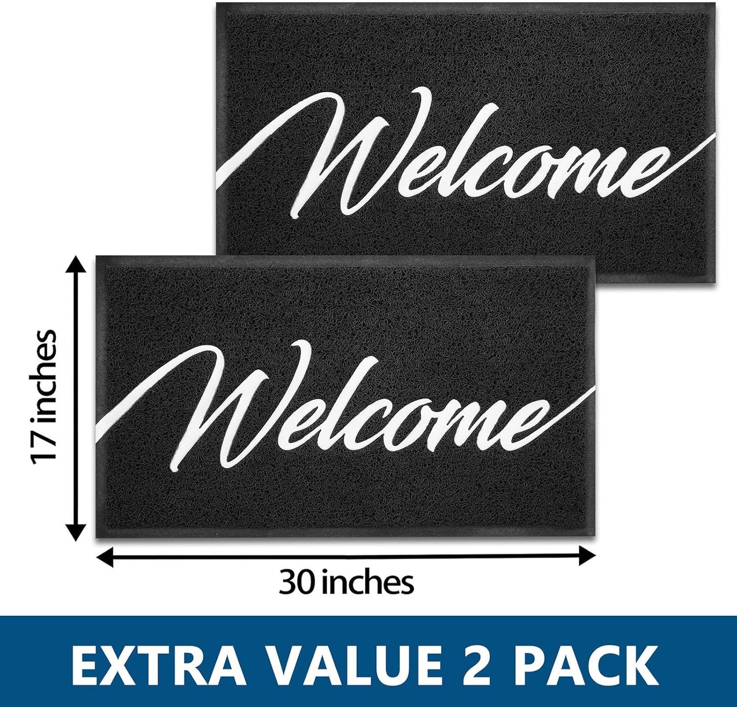 EARTHALL Door Mat 2-Pack Outside Inside Welcome Doormat 30"x17.5" Durable Floor Mat Non Slip Rug Ultra Absorb Mud Easy Clean Front Doormat for Garage, Entryway, Patio, High Traffic Areas, Black