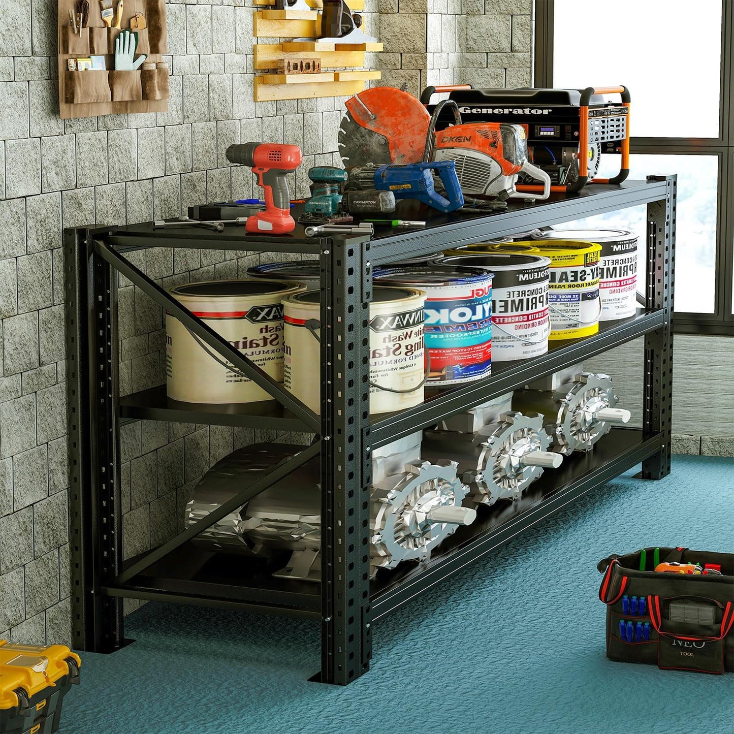 Heavy Duty Metal Storage Shelves - 5-Tier Adjustable Utility Shelf for Garage and Workshop, 51.2" W x 47.2" H x 23.6" D, Black - Ideal Organizer for Basement & Industrial Use