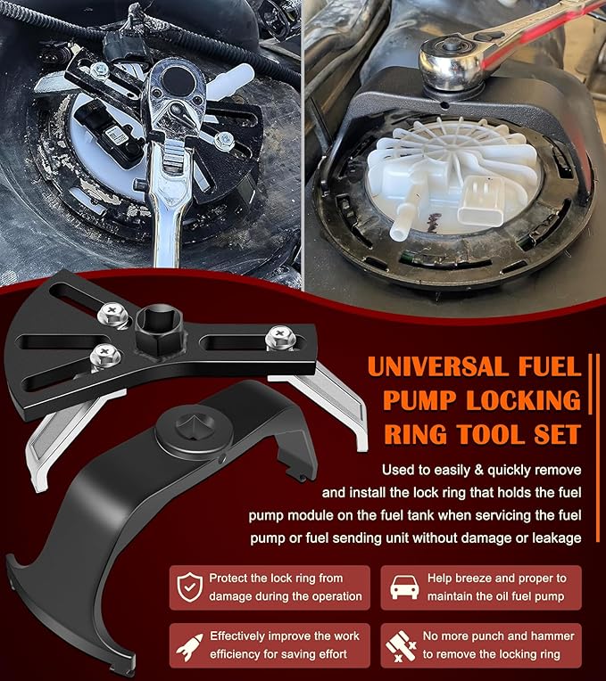 5.31" to 7.17" Adjustable Fuel Pump Lock Ring Tool + 6599 Fuel Tank Lock Ring Tool - Fuel Tank Repair Tools Set Works for Most Automotive Fuel Pump Locking Ring Like for Benz BMW Ford Nissan Volvo