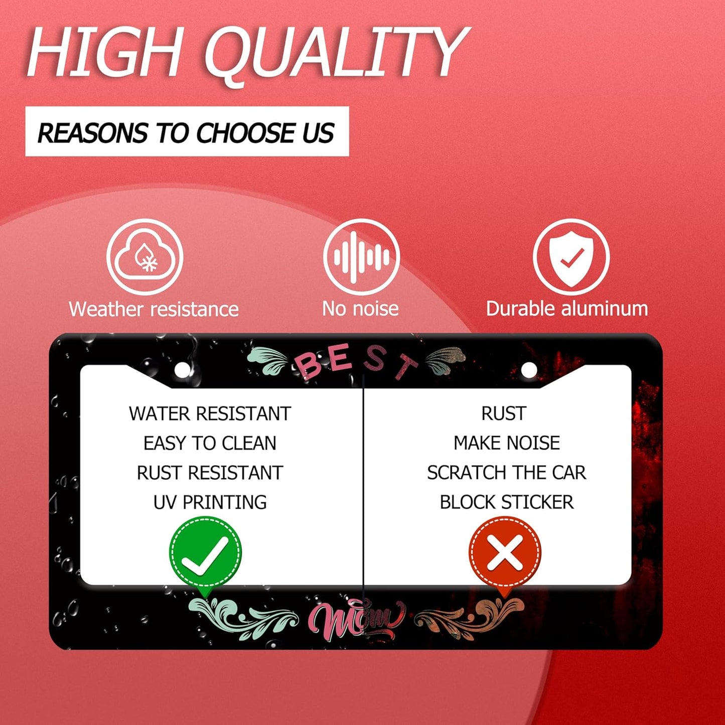 Best mom License Plate Frame Love mom License Plate Frames Stainless Steel Accessories Cars Decor with 2 Holes and Screws Fits Standard US CA Vehicles Size 12.2 x 6 Inches