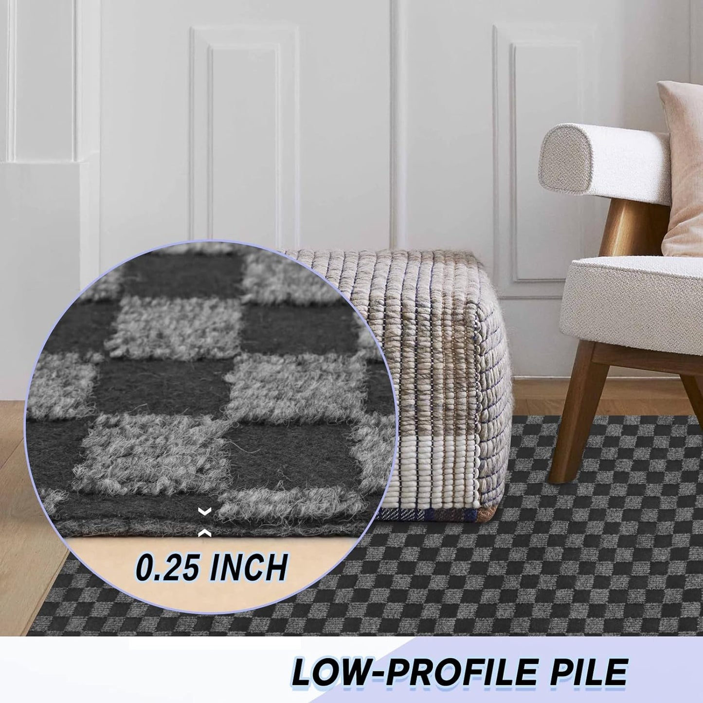 Custom Size Backed Non-Slip Area Rugs Runner, Easy Clean, Waterproof Runner Rugs for Hallway Entryway, Kitchen, Laundry, 3FT x 26FT, Gray Checkered