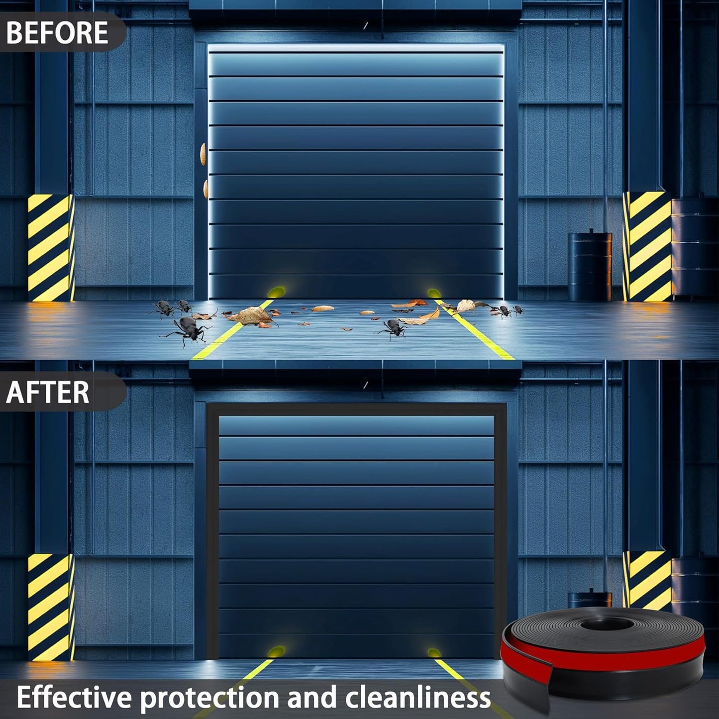 Gaahing Garage Door Top and Sides Seal Strip, Universal Weather Stripping, Self-Adhesive Weatherproofing Molding Trim with 40 Sets of Screws (Black, 32.8 FT)