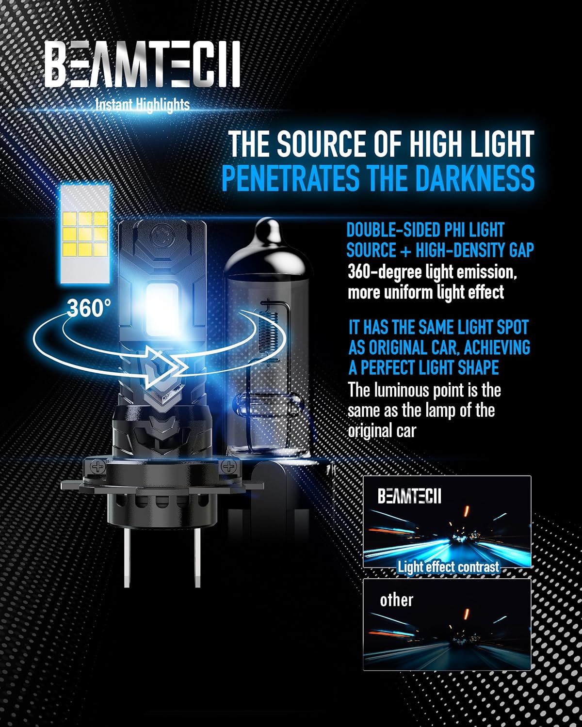 BEAMTECH H7 Light Bulb, No Adapter Need High Speed Fan 6500K Xenon White H7 Bulbs or Fog Lights Pack of 2