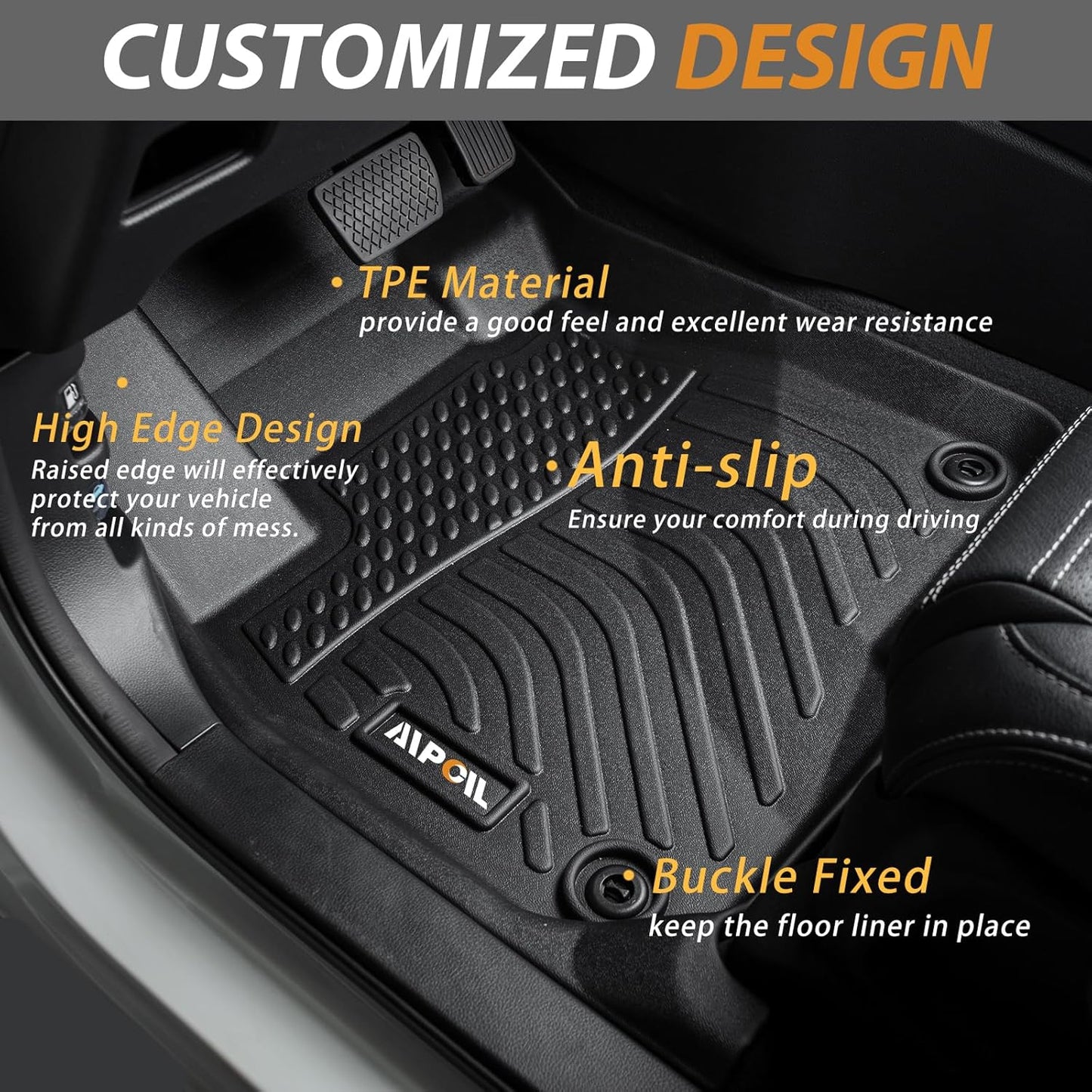 AIPOIL® Floor Mats & Cargo Liner Set for 2021-2023 Hyundai Santa FE All Weather Protection TPE Anti-Slip Automotive Full Set Custom Car Mats Accessories - Black