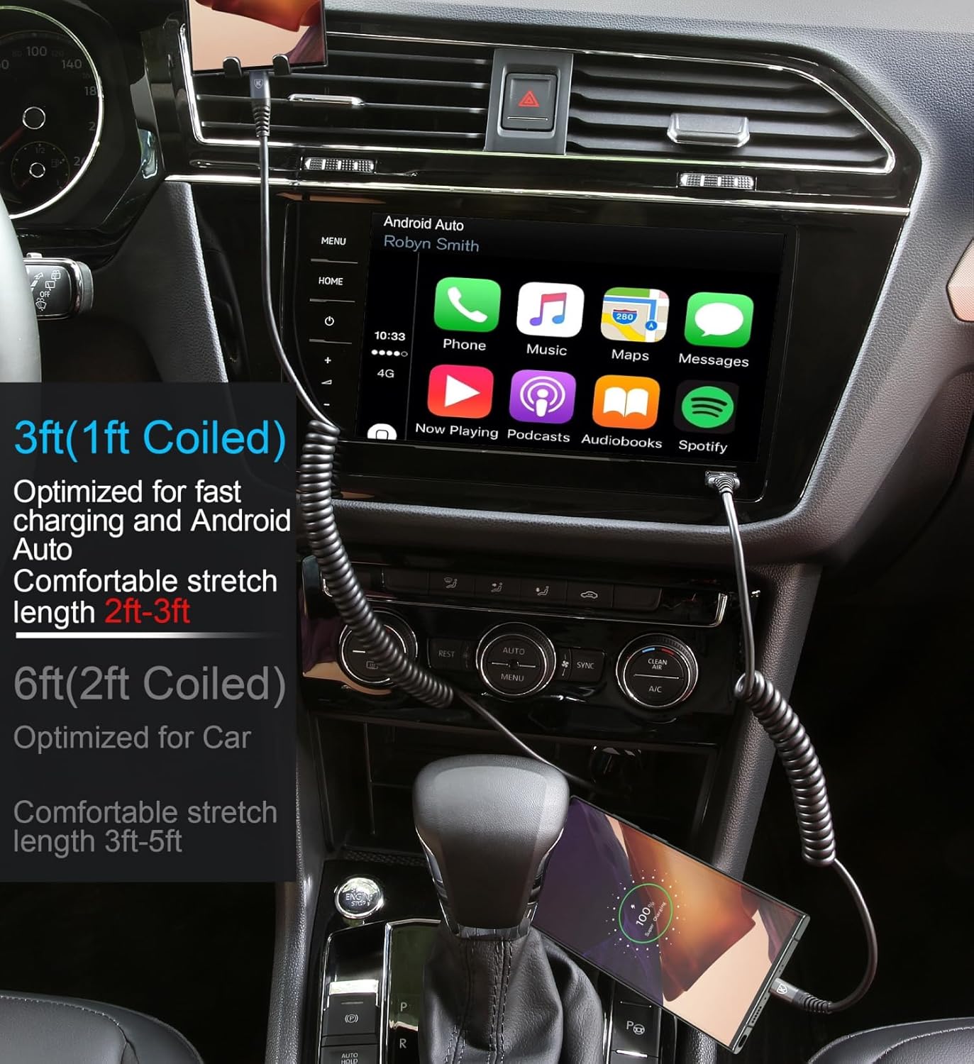 USB Type C Charger Cable Fast Charging, [2-Pack, 3ft] Coiled USB A to Type C Charger Cord for Car USB-C Cable Compatible with iPhone 16/15/Plus/Pro/Pro Max/Samsung Galaxy A10e A20 A50 S20 S10E Note 20