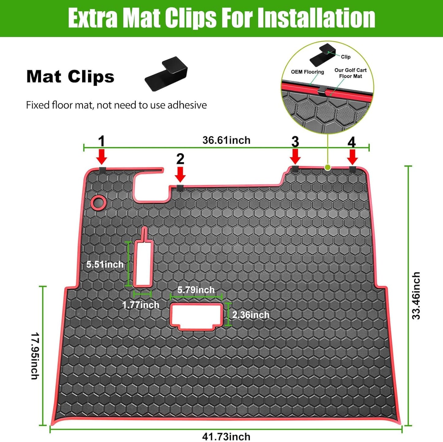 EZGO TXT Golf Cart Full Coverage Floor Liner Mat, fits EZGO TXT (1994+), Valor(1994+), Express S4(2012-2020), Cushman Workhorse, EX1(2020), Thick Anti-Slip Rubber, Red Trim