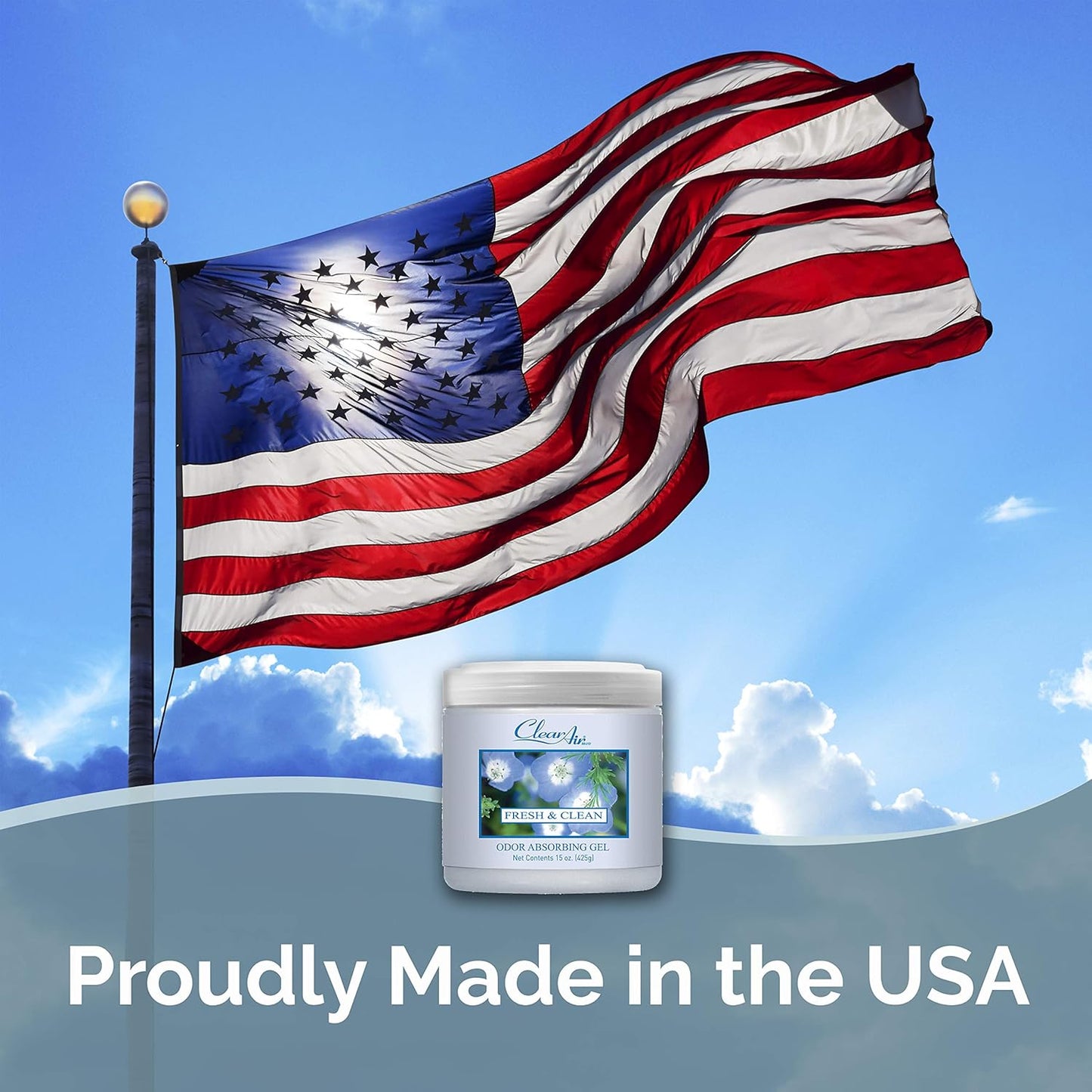 Clear Air Odor Absorber Gel - 15 oz, Pack of 2 - Air Freshener Absorbs and Eliminates Odors in Bathrooms, Cars, Boats, RVs and Pet Areas - Made with Essential Oils - Fresh & Clean Scent