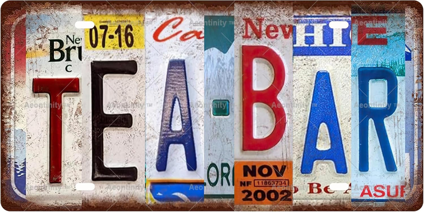 TEA BAR Space Vintage Metal Tin Sign License Plate Bar Cafe Garage Cave Home Room Wall Bathroom Farmhouse Garden Porch Patio Decor, 12 x 6 Inch