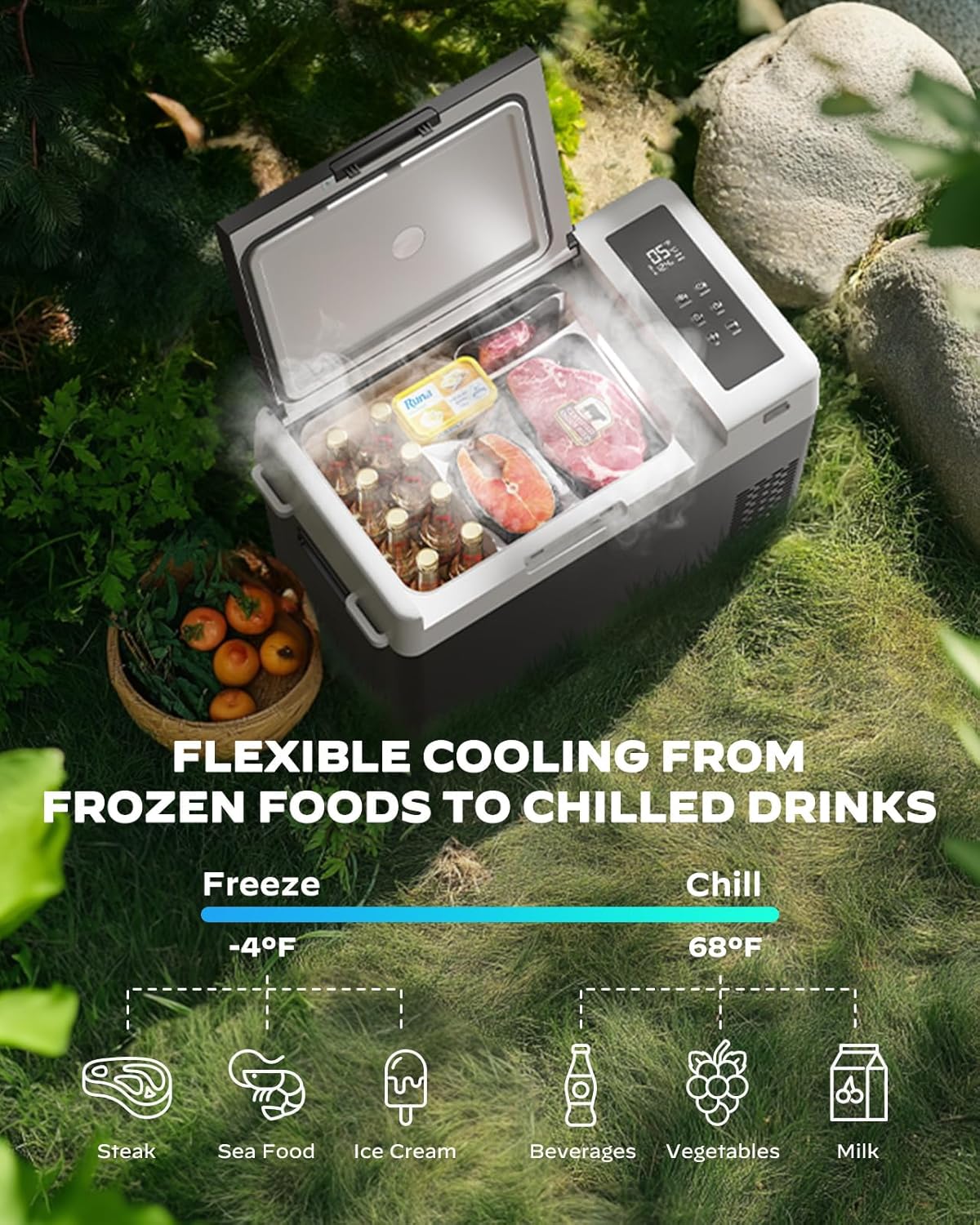 Marsail 12V Car Fridge 25QT Portable Freezer -4°F to 68°F, Compressor Cooler for Camping Travel Truck RV Home, Efficient Cooling & ECO Mode, Black