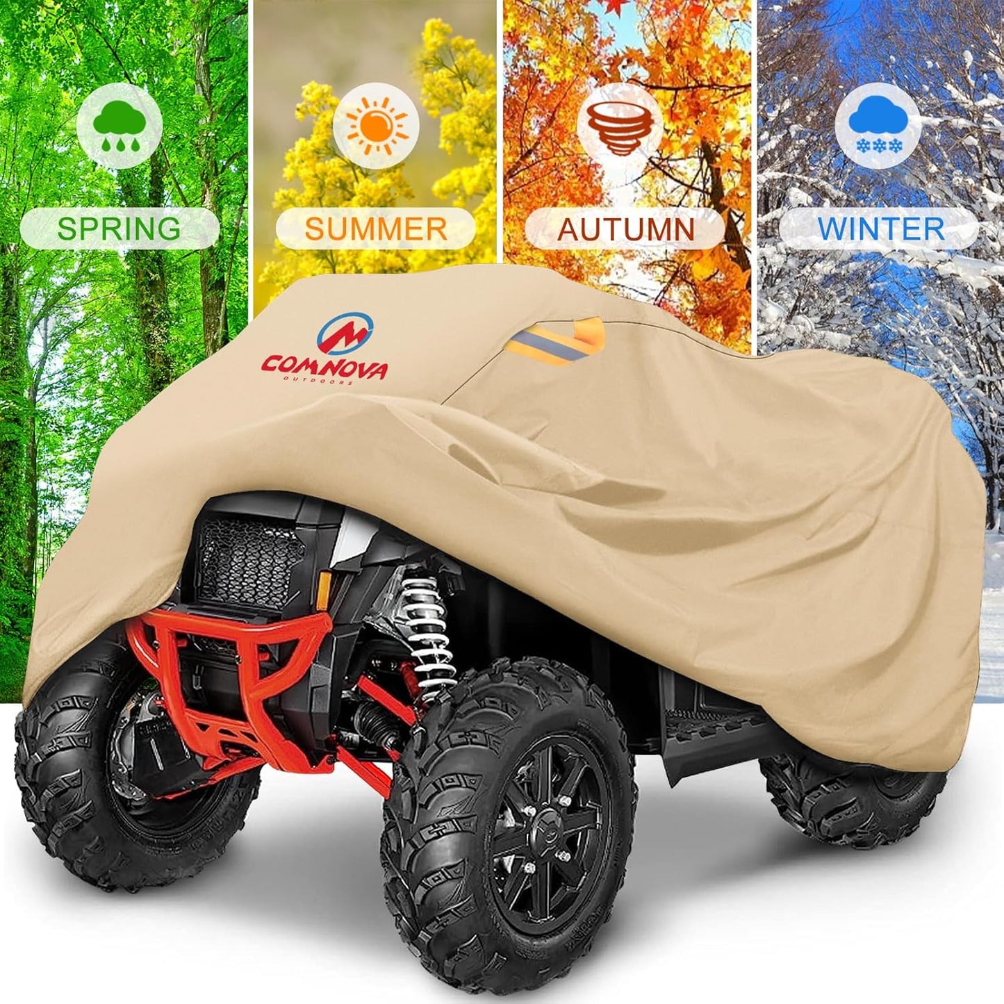 Comnova ATV Cover for 4 Wheelers - 88 Inch ATV Covers 600D Waterproof Heavy Duty, Outdoor Four Wheeler Quad Cover All Weather Large for Polaris, Kawasaki, Arctic Cat, Honda, Yamaha and More