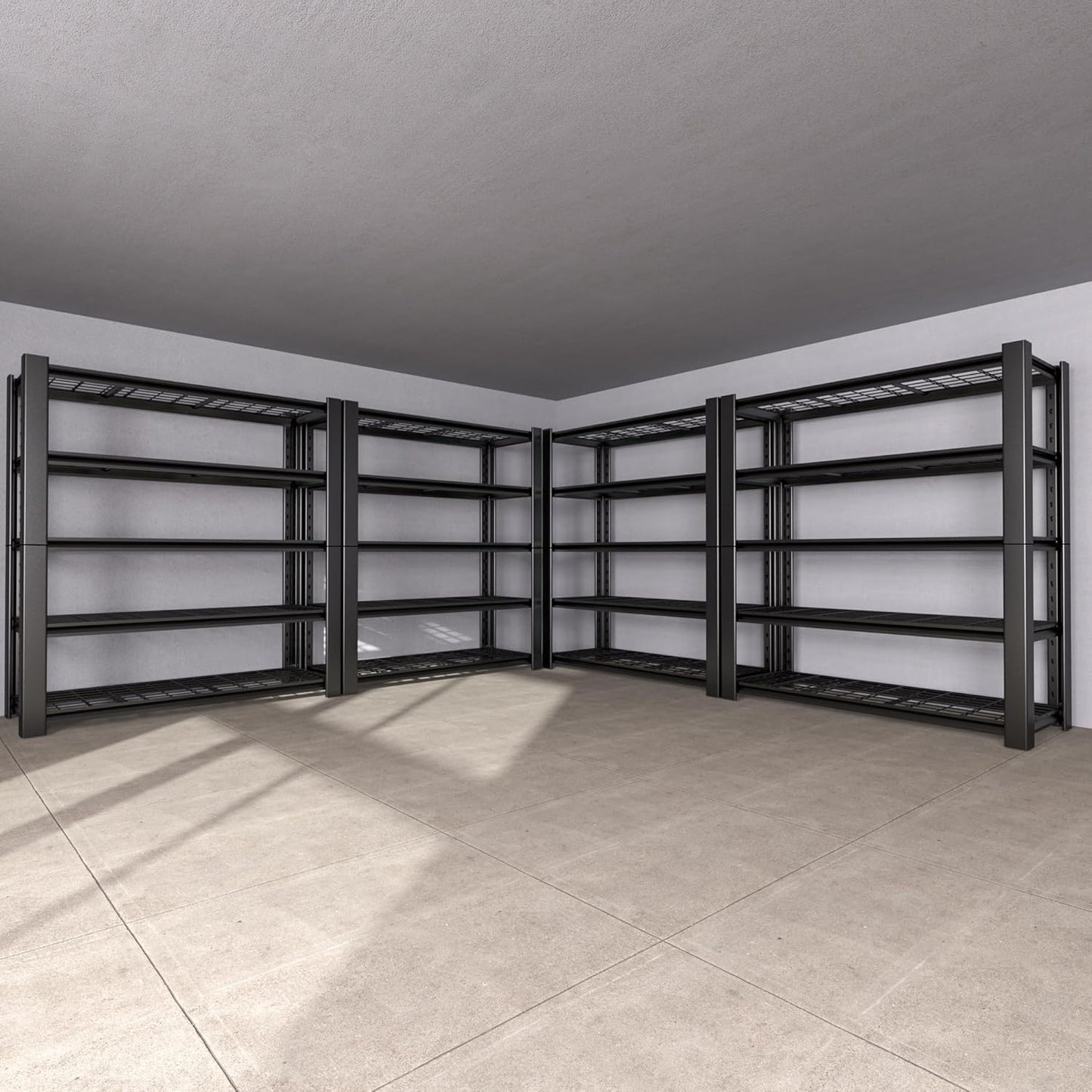 5-Tier Heavy Duty Garage Shelving Unit with Wire Shelves,3000 LBS Capacity Metal Storage Rack 76"H x 60"W x 24"D,Adjustable Boltless Steel Shelves for Garage,Basement,Pantry,Warehouse.4 Pack