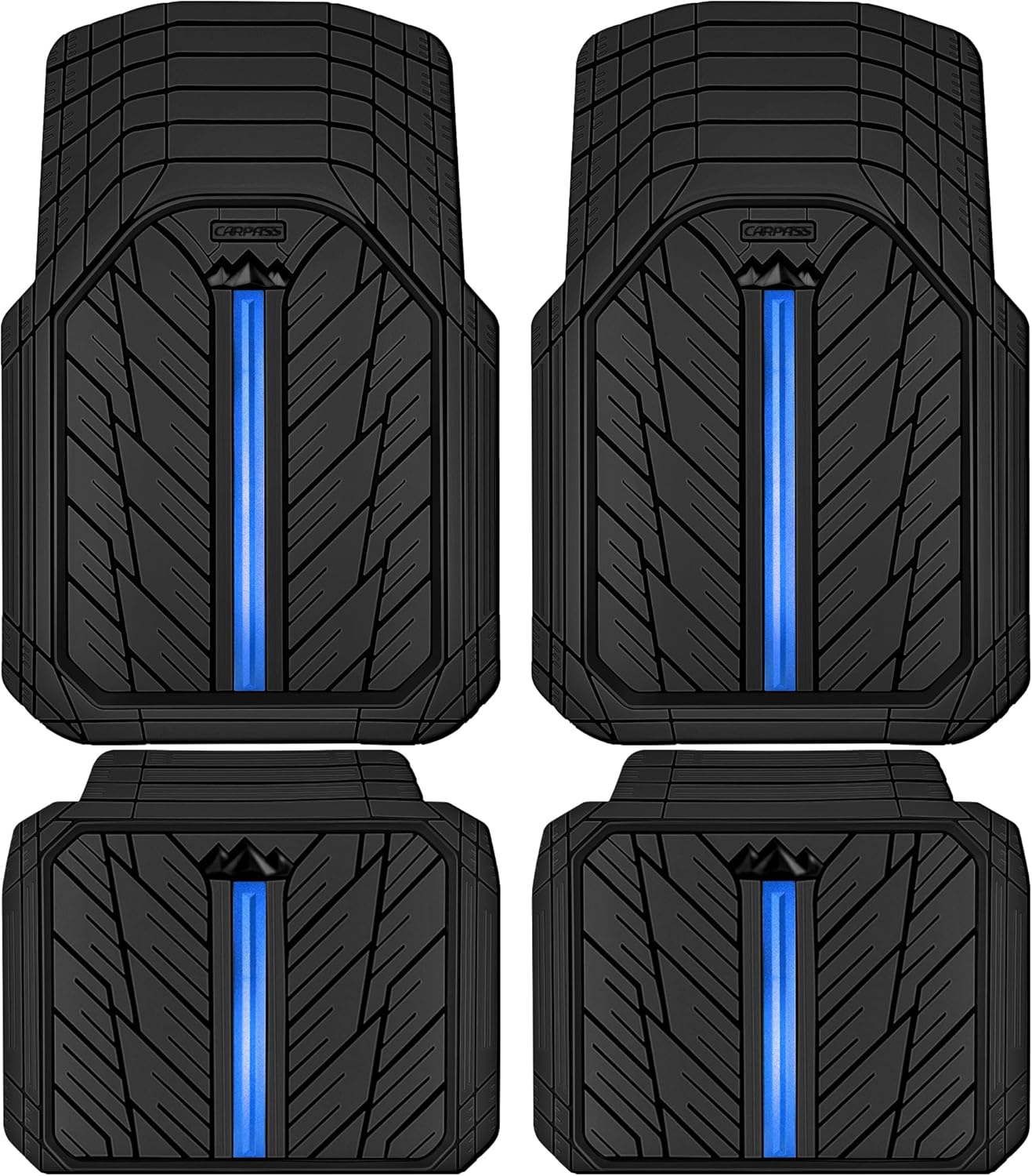 CAR PASS Metal Medium Rubber Floor Mats for Car Heavy Duty Car Mats All Weather, Universal Trim to Fit for Truck SUV Vehicle Automotive Floor Mats, Waterproof Car Mats 4 Piece Black Bule