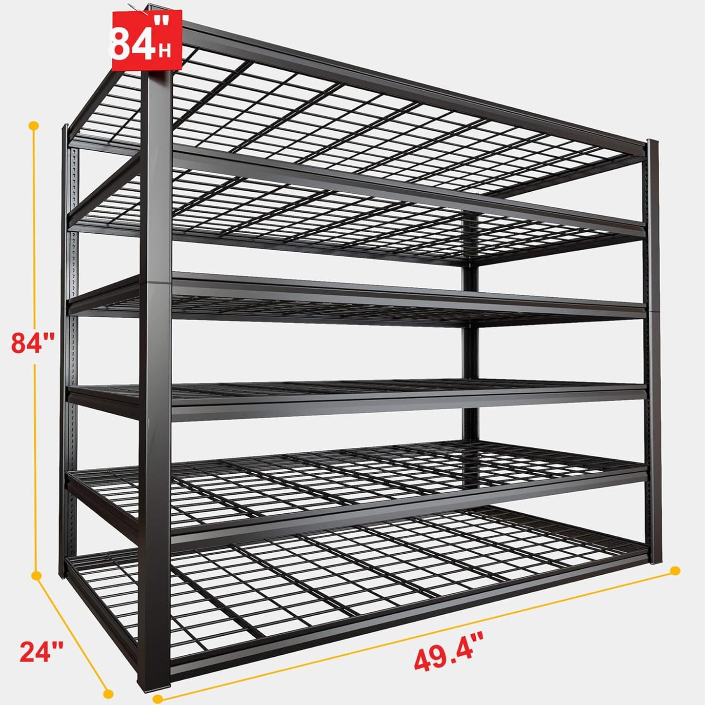 6 Tier Garage Shelving Heavy Duty, 50" WGarage Shelves, 50" W x 84" H x 24" D Adjustable Storage Shelving Unit, Commercial Metal Shelves for Warehouse, Basement, Shop,2 Pack