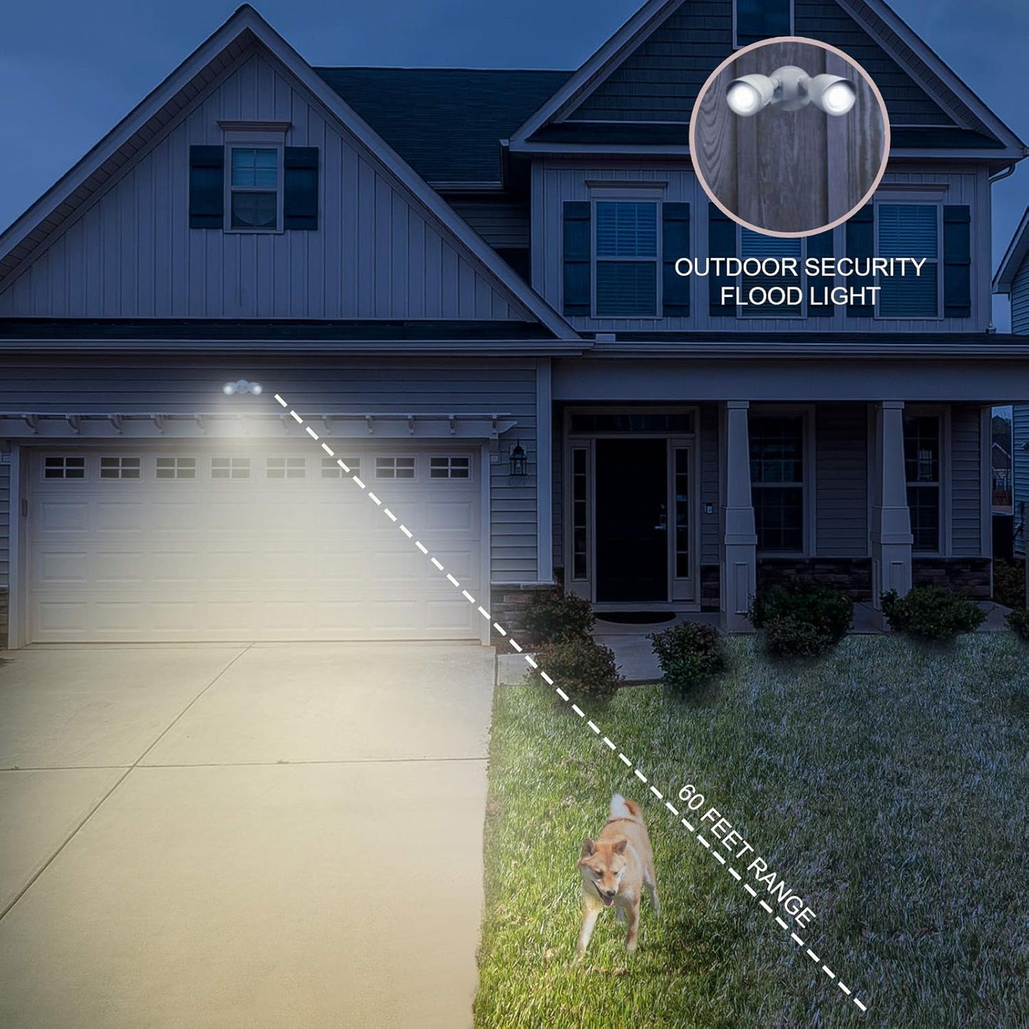 Ciata Flood Lights Outdoor, 20-Watt LED Bullet Head Security Flood Lights, Dual Head, RoHS and FCC Complaint, IP65 Rated, 1900 Lumens, 2KV Surge Protection, Die-Cast Aluminum in White Finish – 4000K