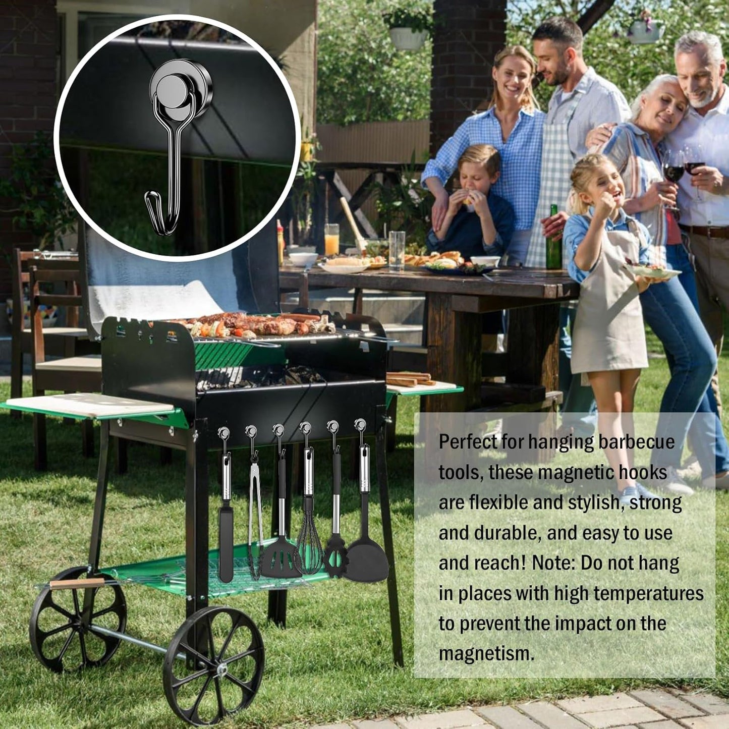 FINDMAG Black Magnetic Hooks, 30lbs+ Strong Magnetic Hooks for Refrigerator, 2025 Cruise Ship Essentials, Swivel Swing Magnet Hooks for Garage, Home Organizaton, Whiteboard, Office Supplies - 20 Pack