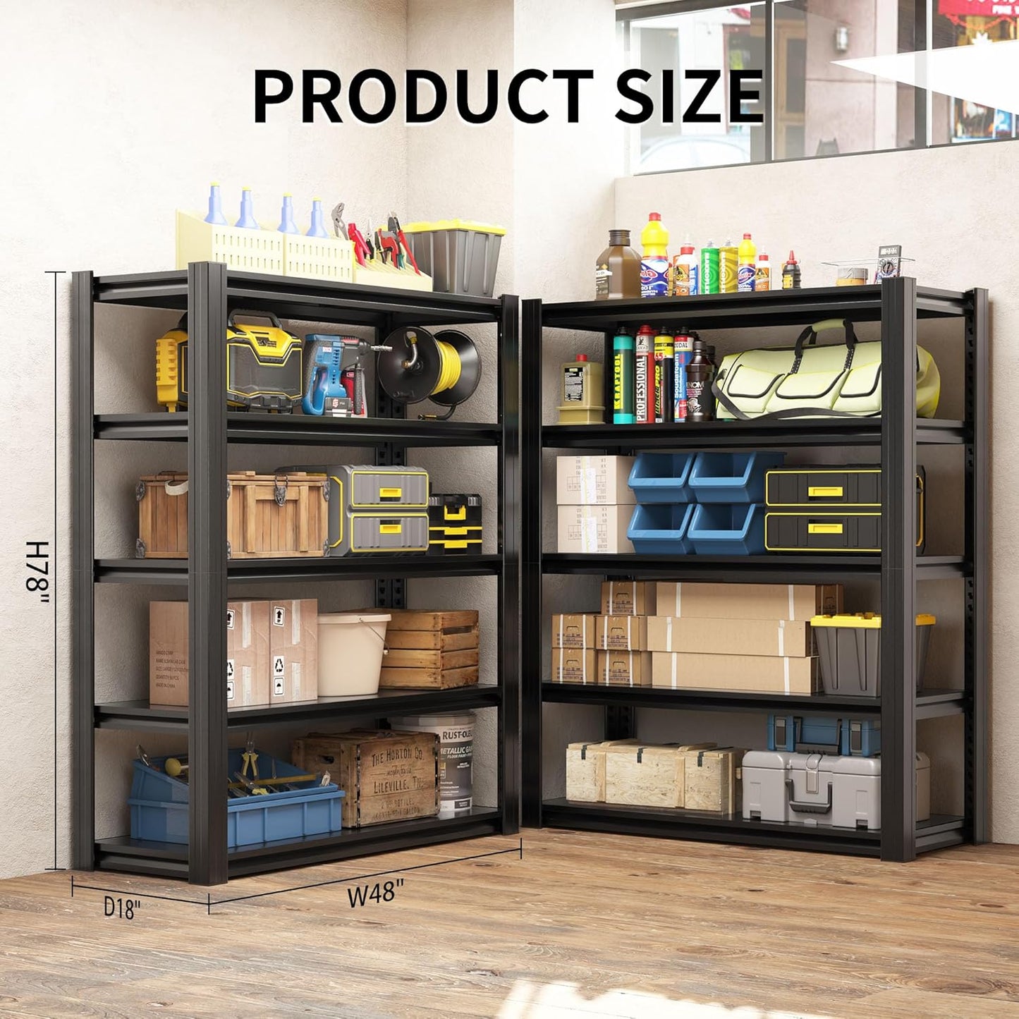 78" H Garage Shelving 3000LBS Heavy Duty Storage Racks, Adjustable 5 Tier Metal Shelves Unit, Industrial Utility Shelves for Workshop, Basement, Home Office 78" H*47.2W*18D